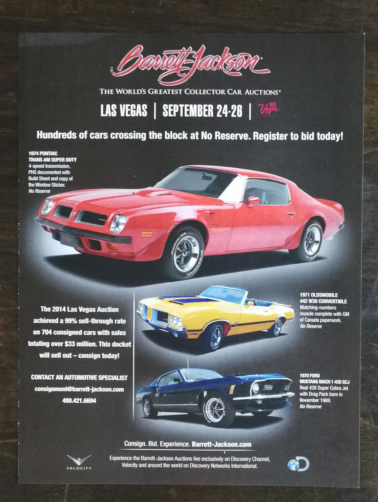 1974 Pontiac Trans-Am Super Duty Barrett Jackson Auctions Full Page Ad - 823