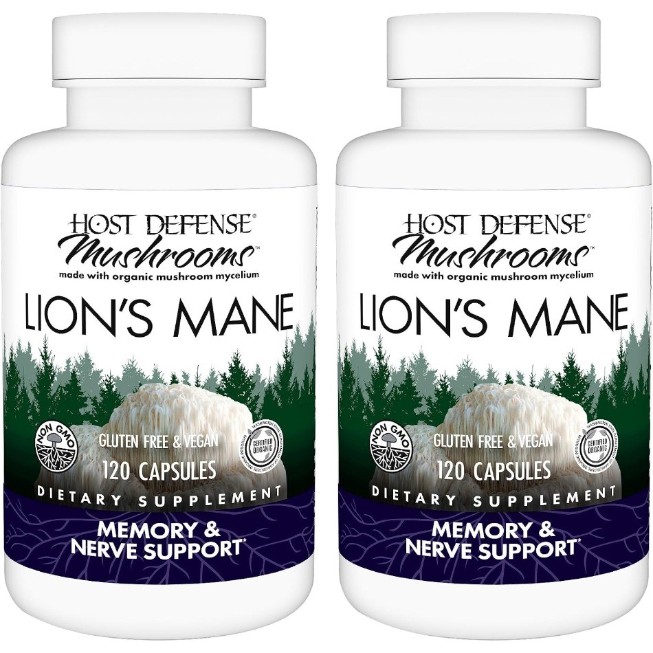 1-2PACK Host Defense Lion's Mane, Brain Health & Focus Support, 120 Capsules