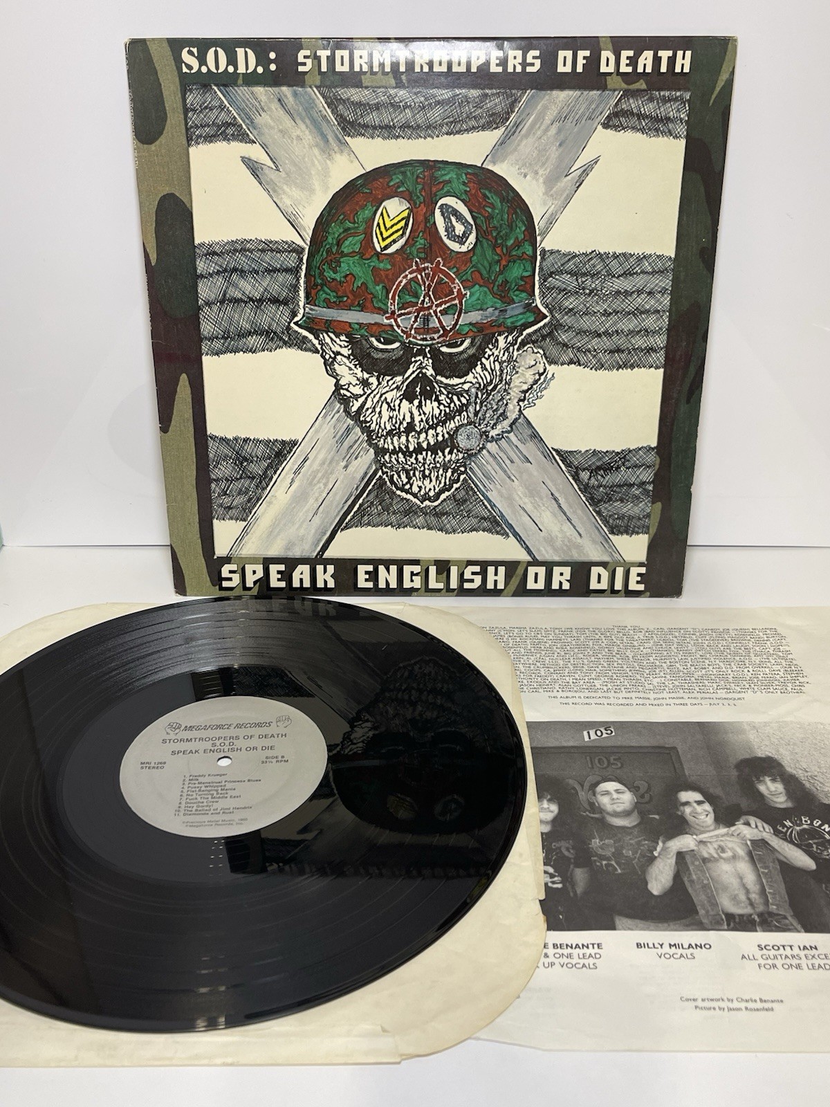 S.O.D. Stormtroopers of Death Speak English or Die LP with Original Insert S.O.D. Stormtroopers of Death Speak English or Die LP with Original Insert