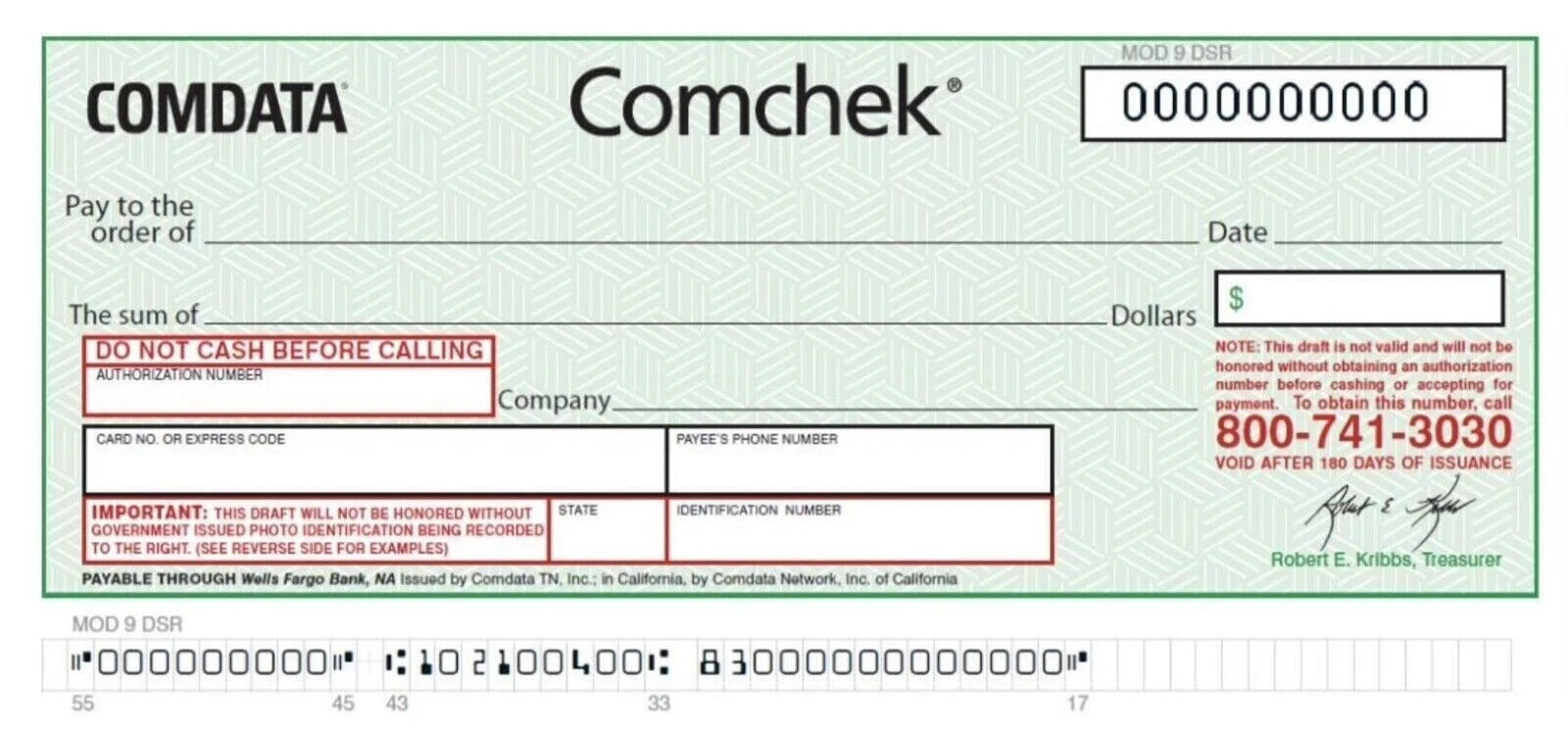 BLANK Green COMDATA Comchek - Size 50 Pack - COMCHECKS *FREE SHIPPING*