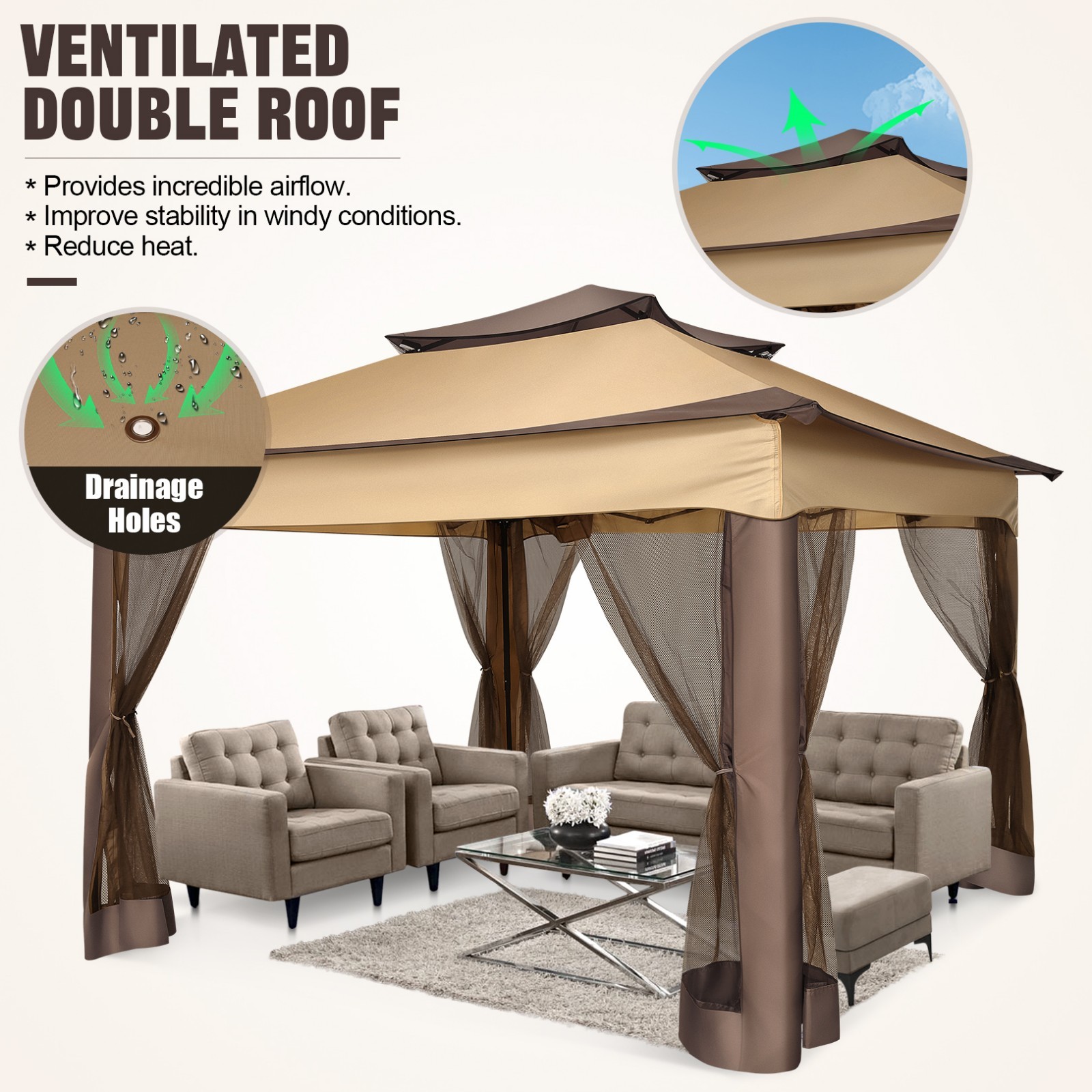 11x11FT Pop Up Gazebo Canopy Tent Carpas Para Patio Double Roof Ventiation