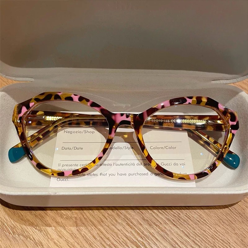 Women\'s Fashion Retro Cat Eye Full-Rim Eyeglasses Stylish Pink Leopard Frames