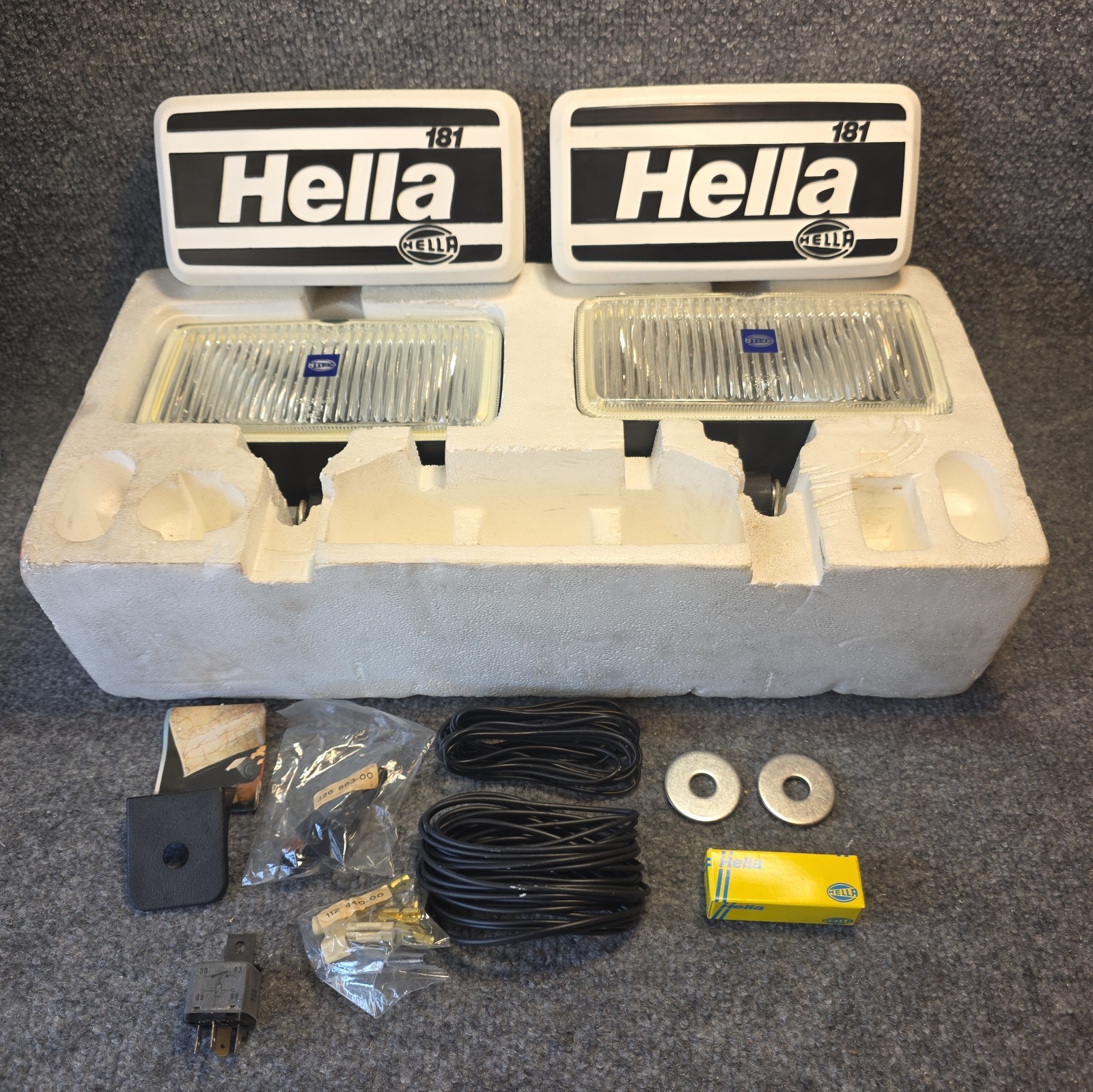 Vtg NOS Hella 181 Halogen Yellow Fog Lamps with Covers Made in Germany Vtg NOS Hella 181 Halogen Yellow Fog Lamps with Covers Made in Germany