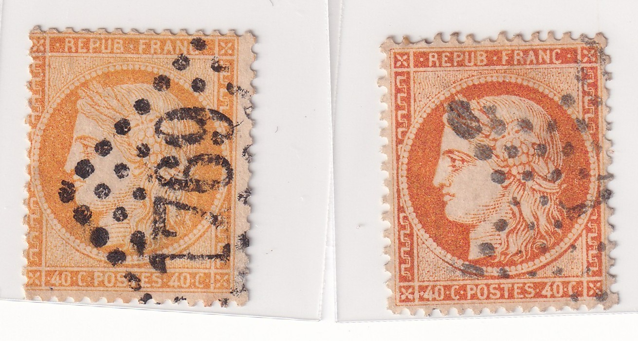 France 1870 Ceres 40c Perforated 2 Used Stamps Different Shades