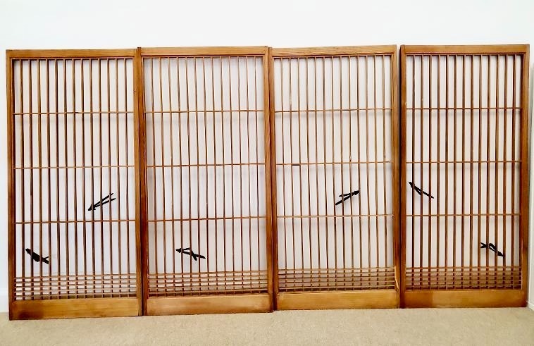 ANTIQUE - JAPANESE - WOODEN SHOJI-SCREEN- 4 PANELS - TOTAL: H 28
