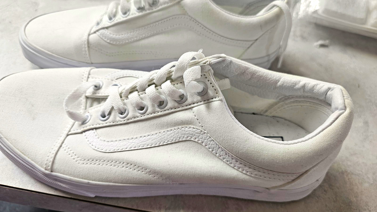 VANS Old Skool White Low Top Lace Up Sneakers, Solid, Rubber Outsole VANS Old Skool White Low Top Lace Up Sneakers, Solid, Rubber Outsole