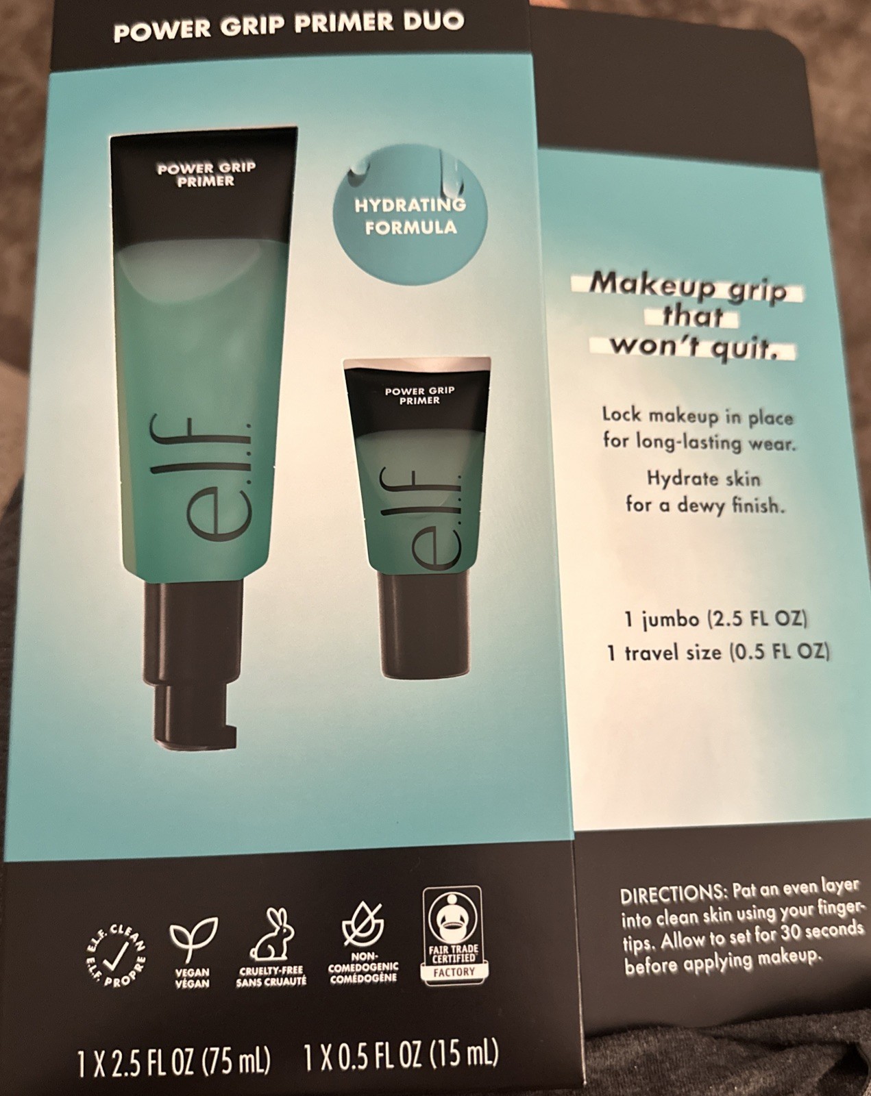 e.l.f. Power Grip Primer Duo Dewy Vegan Cruelty-Free 2.5 fl oz + 0.5 New In Box e.l.f. Power Grip Primer Duo Dewy Vegan Cruelty-Free 2.5 fl oz + 0.5 New In Box