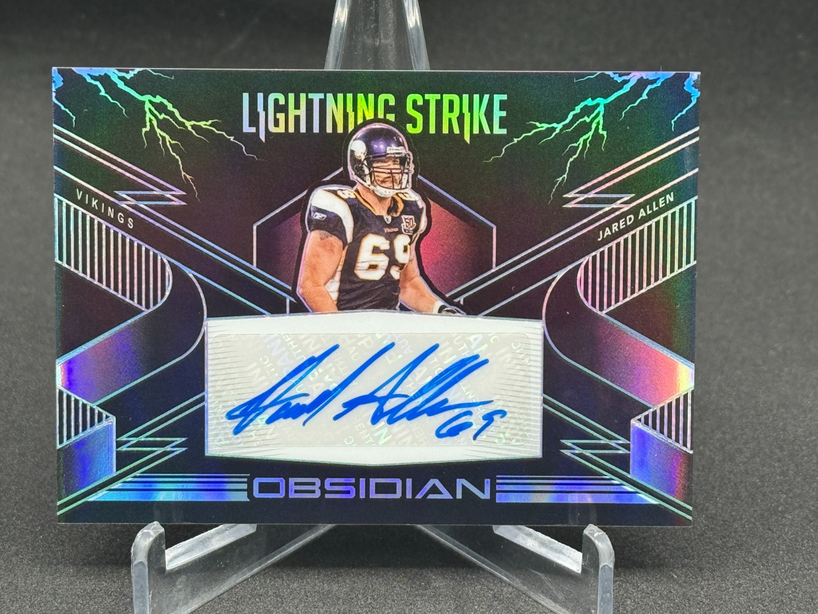 2020 Panini Obsidian Lightning Strike Green Etch Auto Jared Allen /100 #LS33
