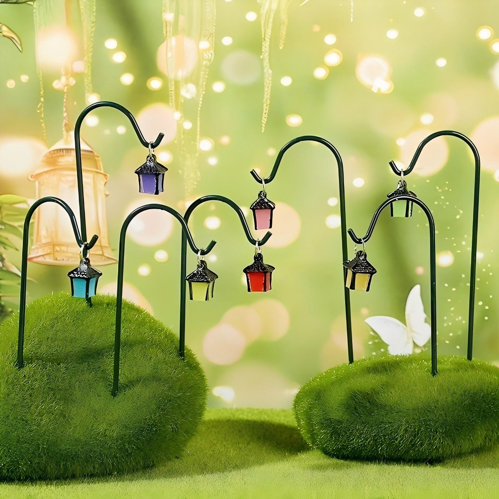 7PCS Miniature Garden Stakes,Resin Mini Lanterns Decorative Potted Plant Stak...