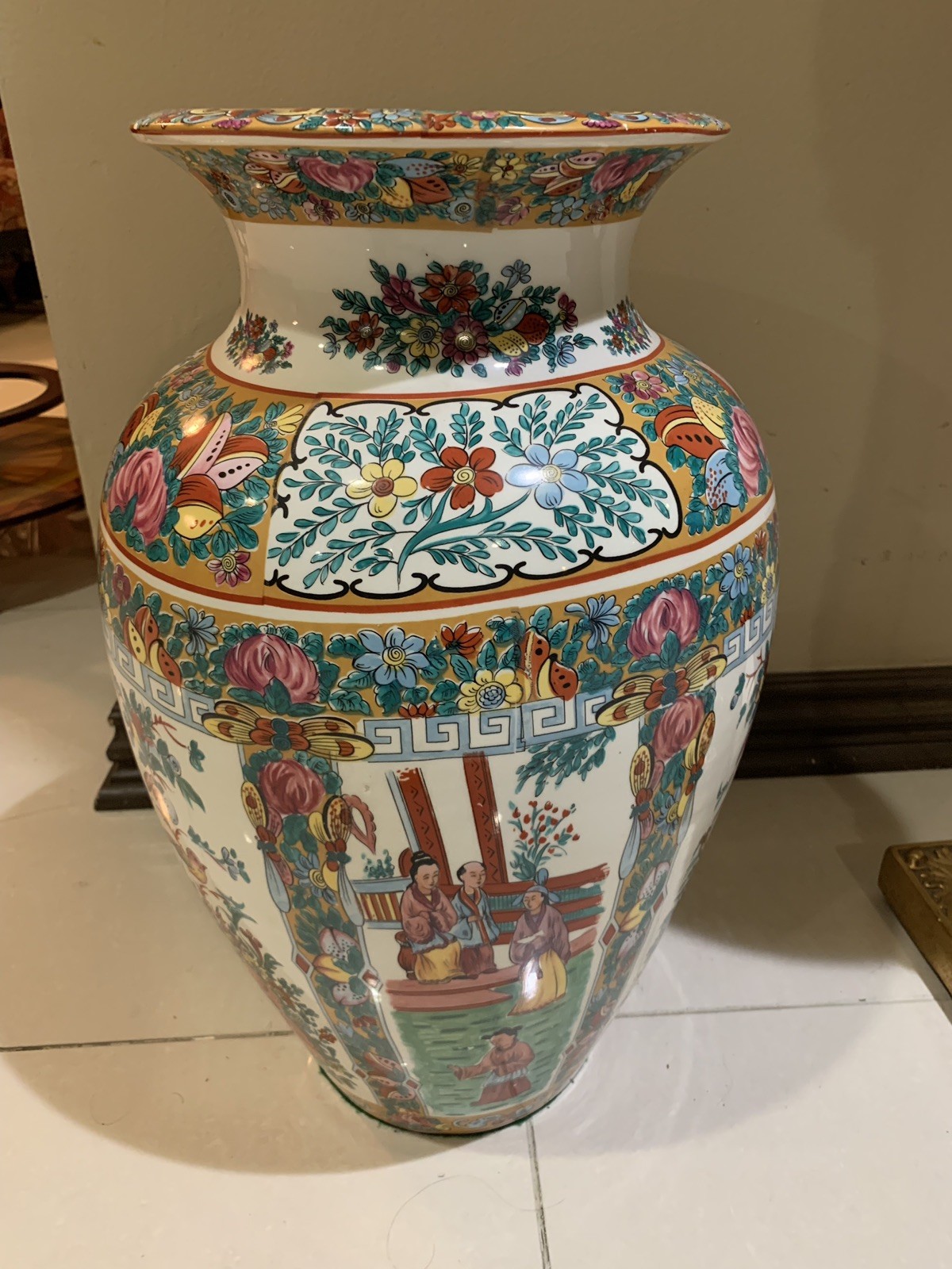 Asian Vintage Hand Painted With Sign 20 Inch Vase