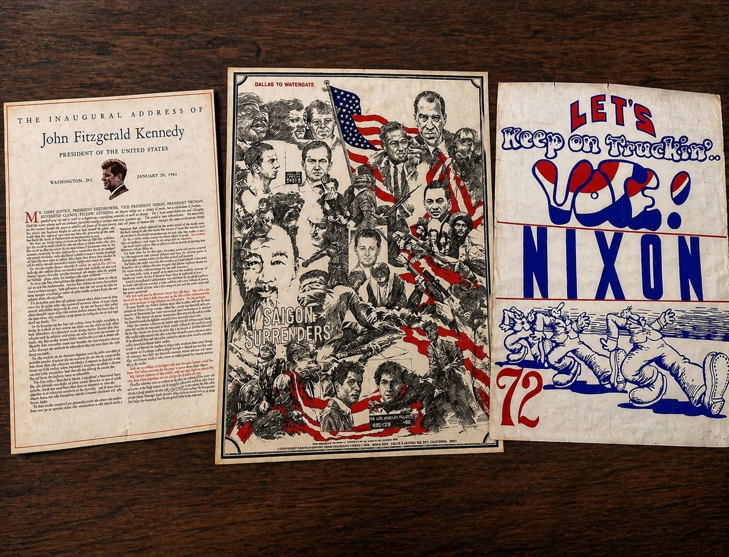 Rare Vintage 1972 Nixon Poster JFK Inaugural Address Saigon Surrenders Political