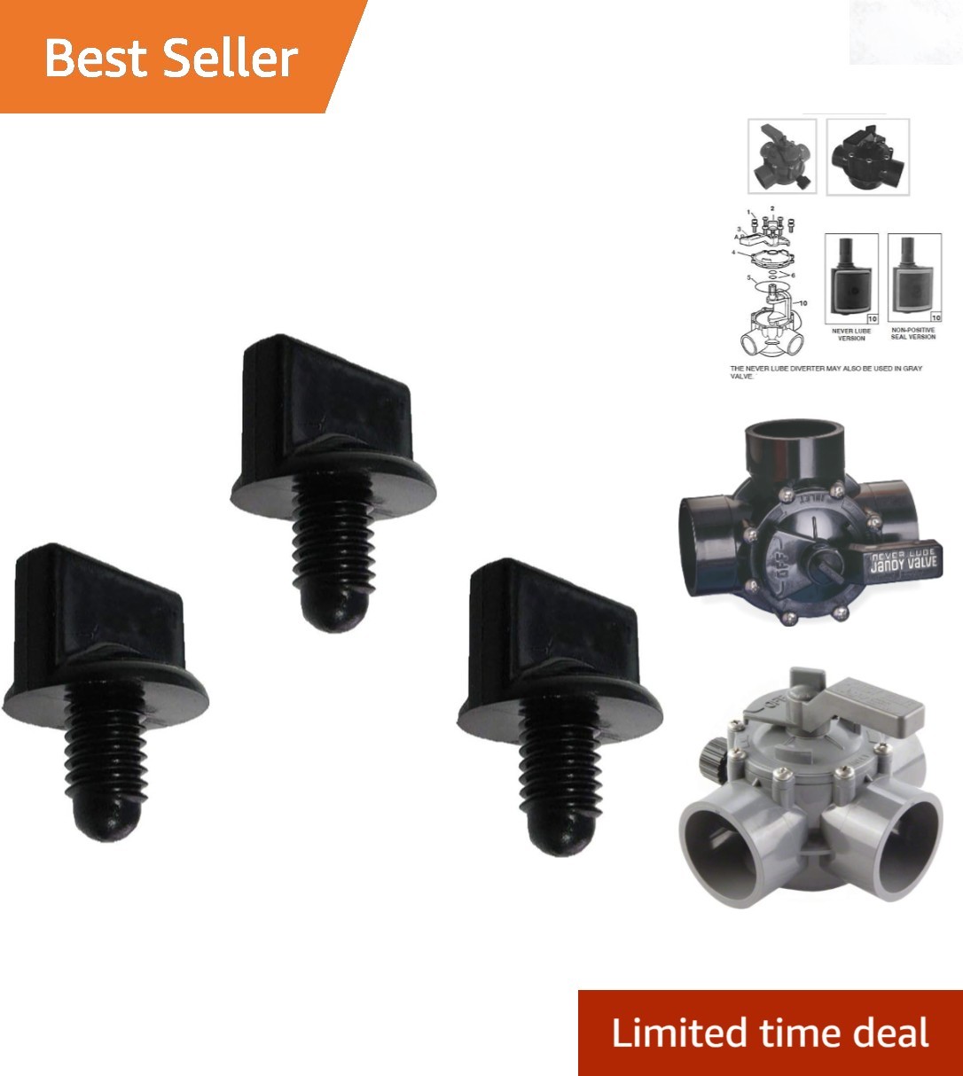 Pool Jandy 2-Way 3-Way Diverter Valve Knob Replacement 3 Pack