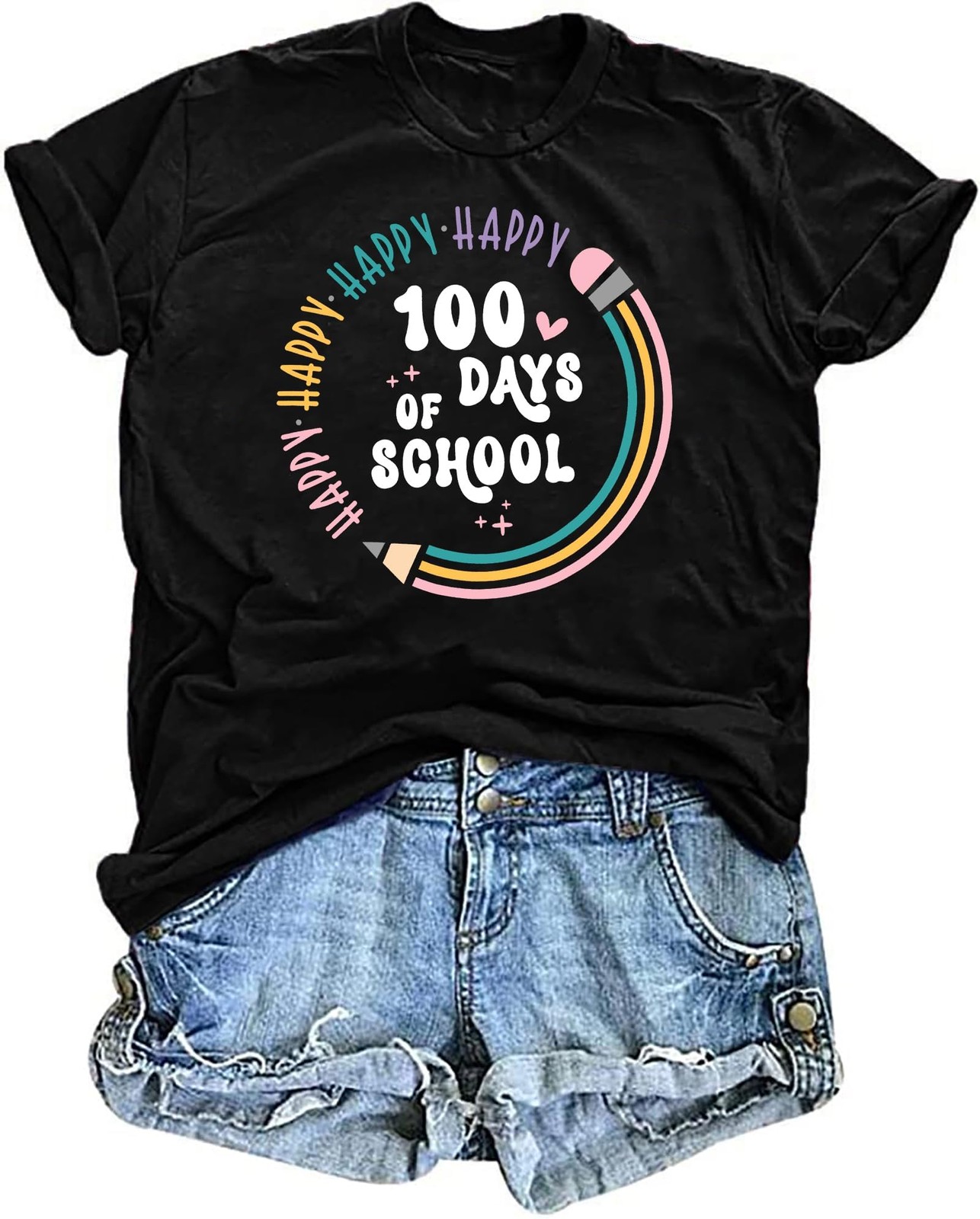LHBNK Teacher Shirts Women Happy 100 Days of School T-Shirt Medium, Black LHBNK Teacher Shirts Women Happy 100 Days of School T-Shirt Medium, Black
