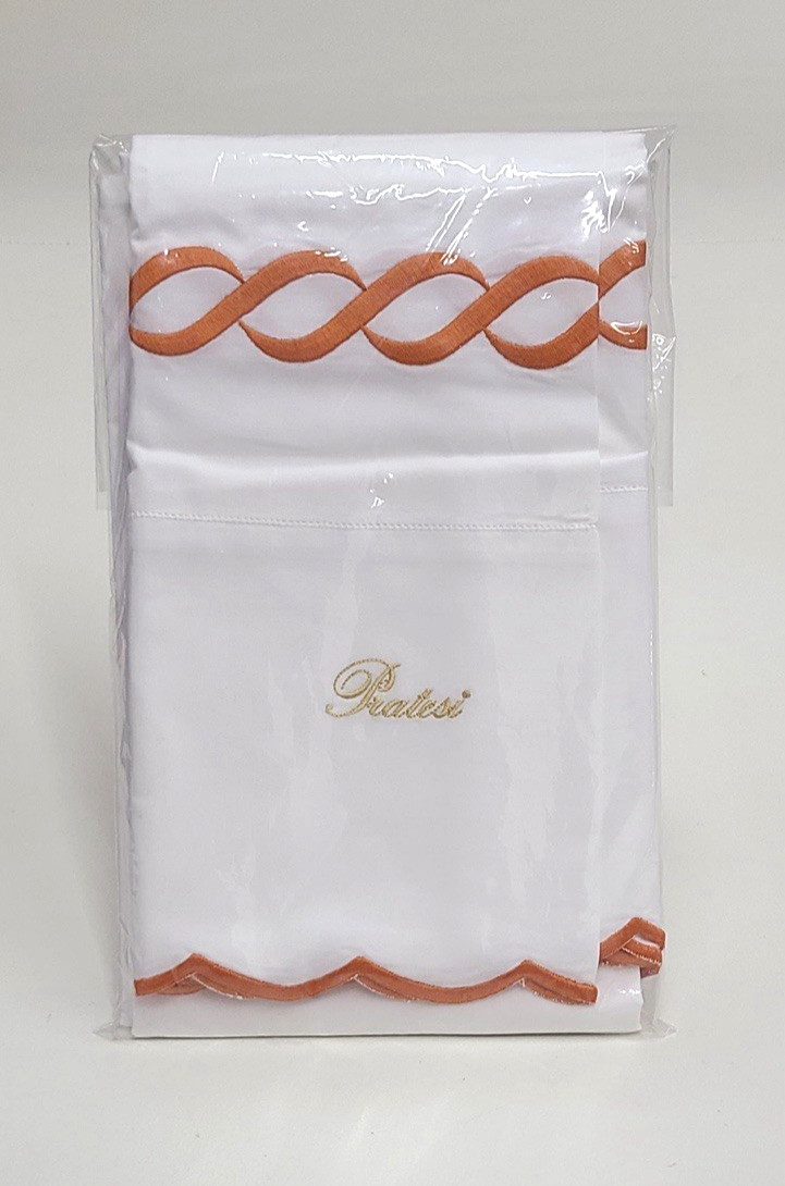 Pratesi 5031 Treccia Standard Pillowcase Pair White/Orange