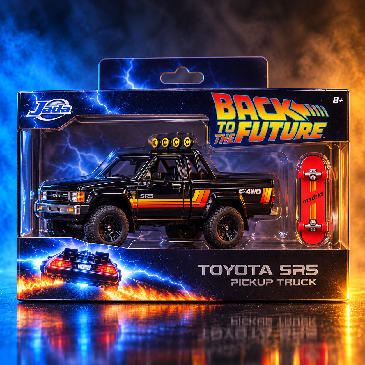 JADA 1:24 1985 TOYOTA SR5 PICKUP BACK TO THE FUTURE  + SKATEBOARD. New In Box