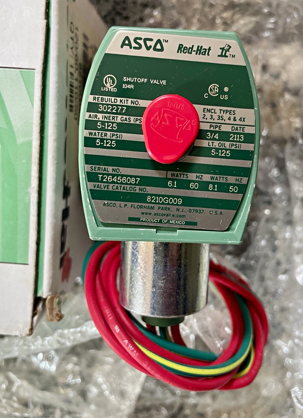 ASCO Red-Hat 8210G009 2-Way/2-Position Solenoid Valve. 3/4 inch ASCO Red-Hat 8210G009 2-Way/2-Position Solenoid Valve. 3/4 inch