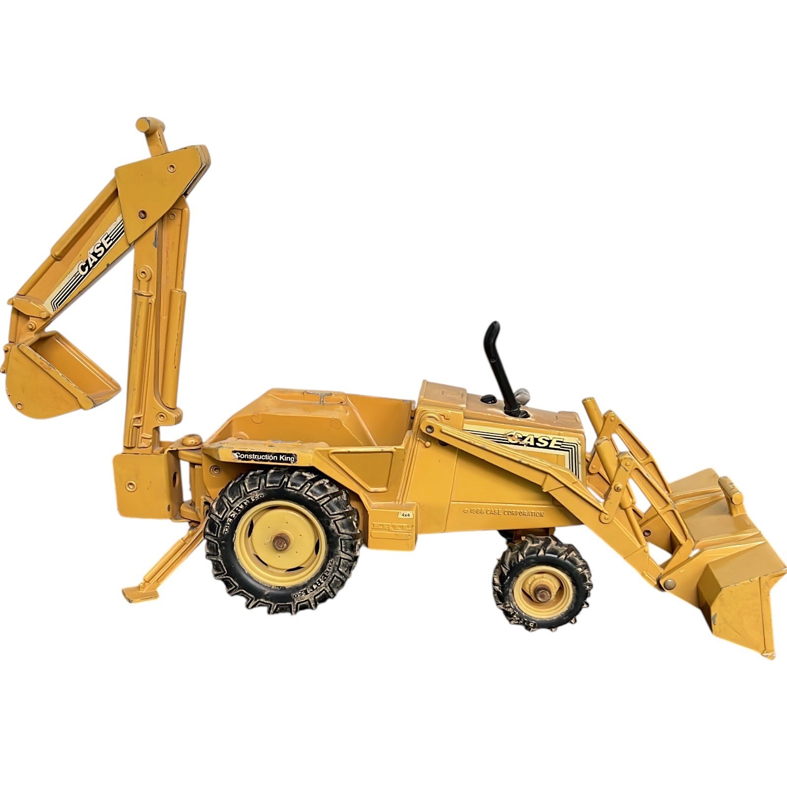 Vintage 1986 Ertl Case Construction King 4x4 Backhoe Loader Diecast Toy Yellow