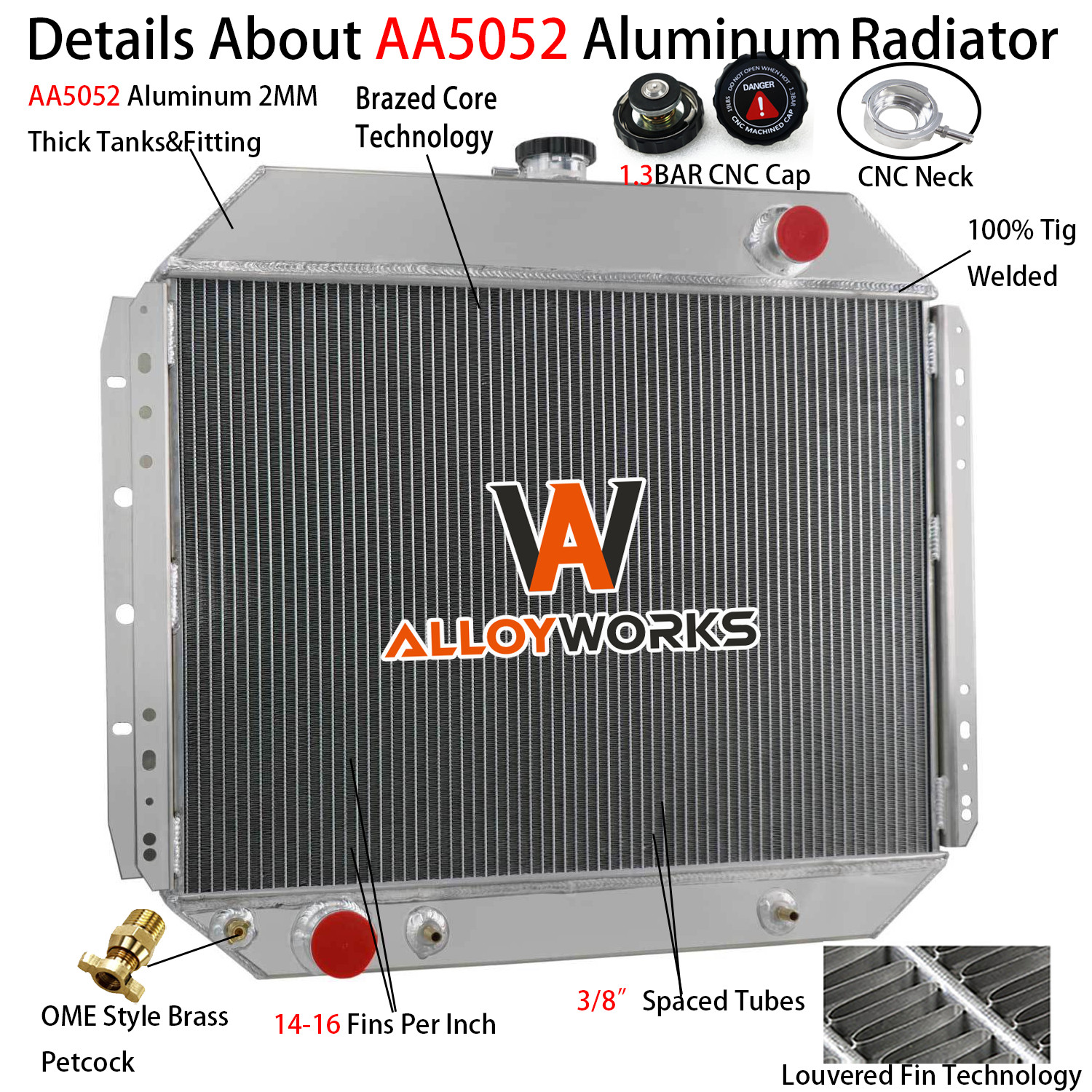 3 Row Aluminum Radiator Fits 1966-1979 1978 Ford F100 F150 F250 F350 Bronco V8
