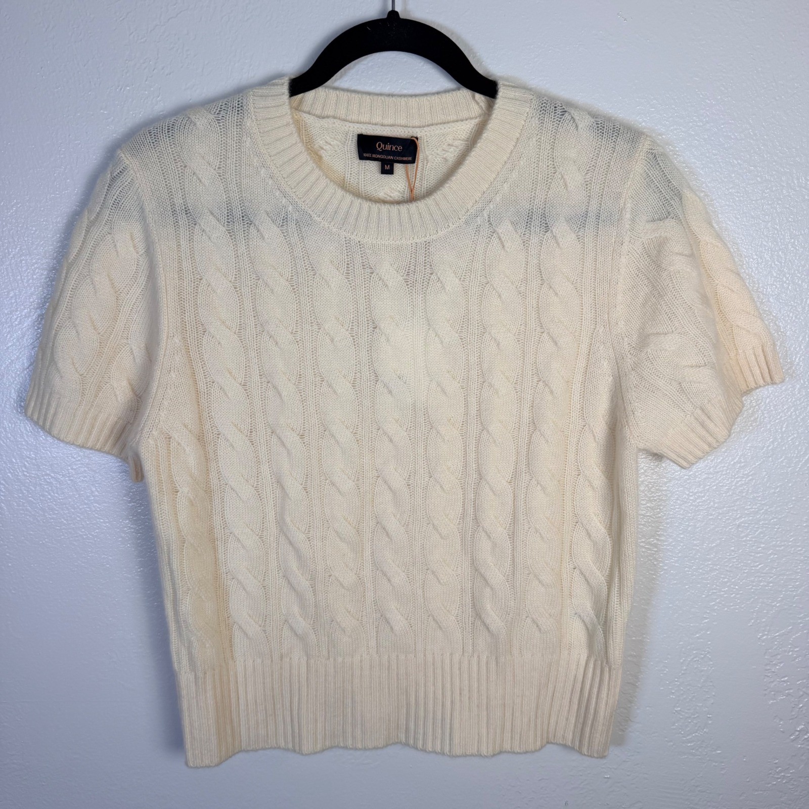 New Quince Women\'s M Mongolian Cashmere Cable Knit Pale Custard Yellow Sweater