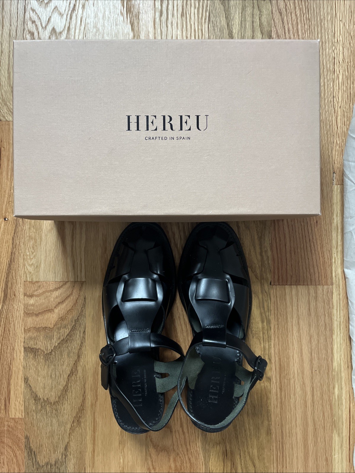Hereu Women\'s Pesca Heeled Fisherman Sandals Leather Black Size EU 37 US 7