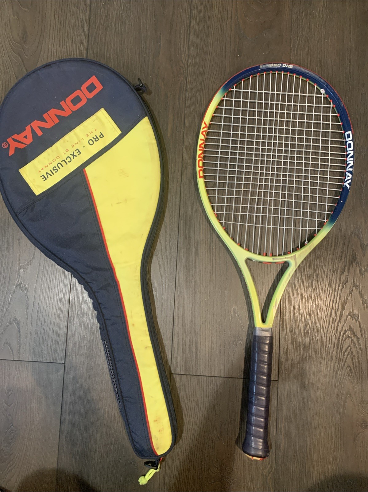 Donnay Pro One Tennis Racquet Yellow/Blue 4 1/2 W/Cover Agassi OS Oversize Donnay Pro One Tennis Racquet Yellow/Blue 4 1/2 W/Cover Agassi OS Oversize