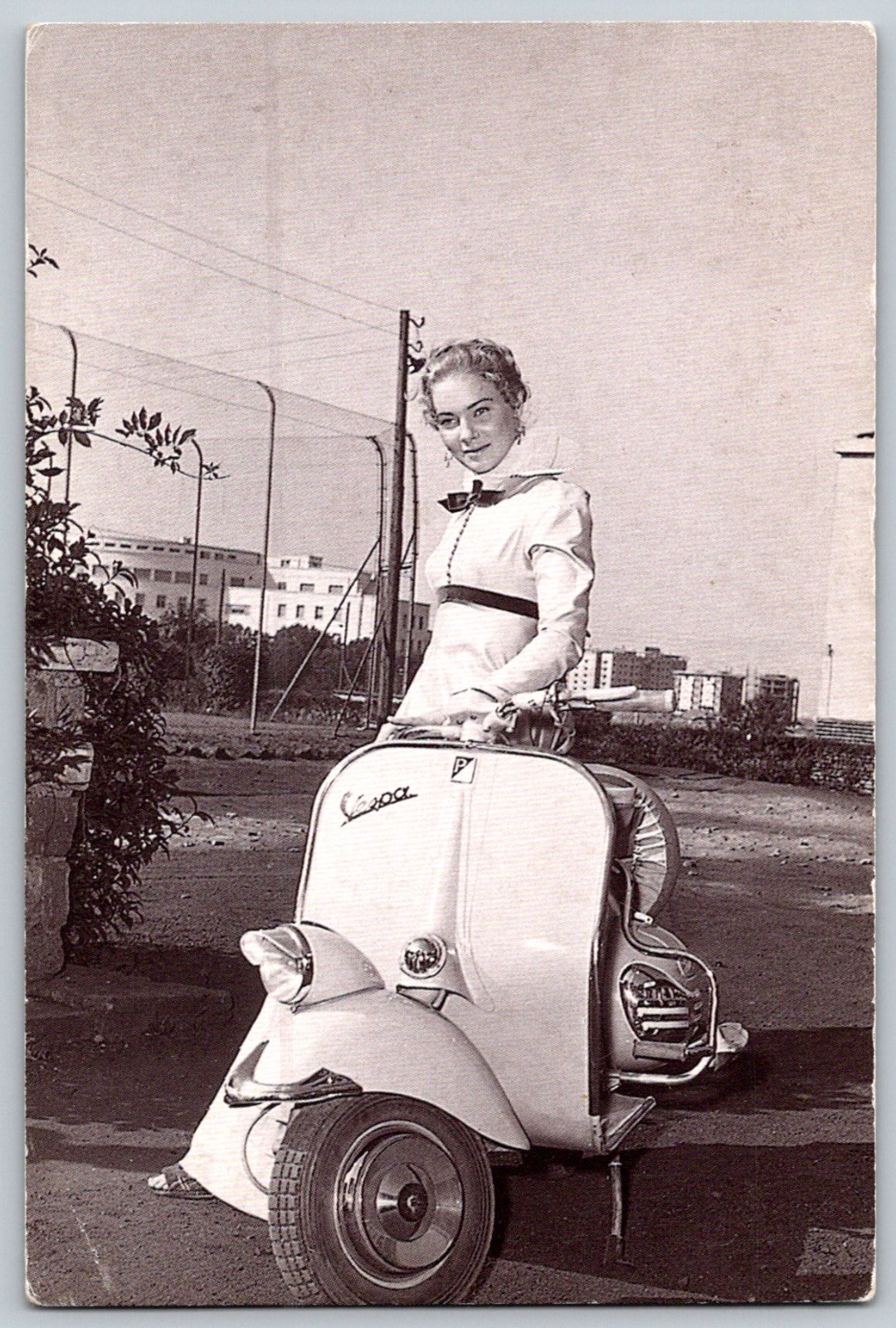 Vintage May Britt Vespa Scooter Ad Postcard Piaggio Italian Actress Sammy Davis