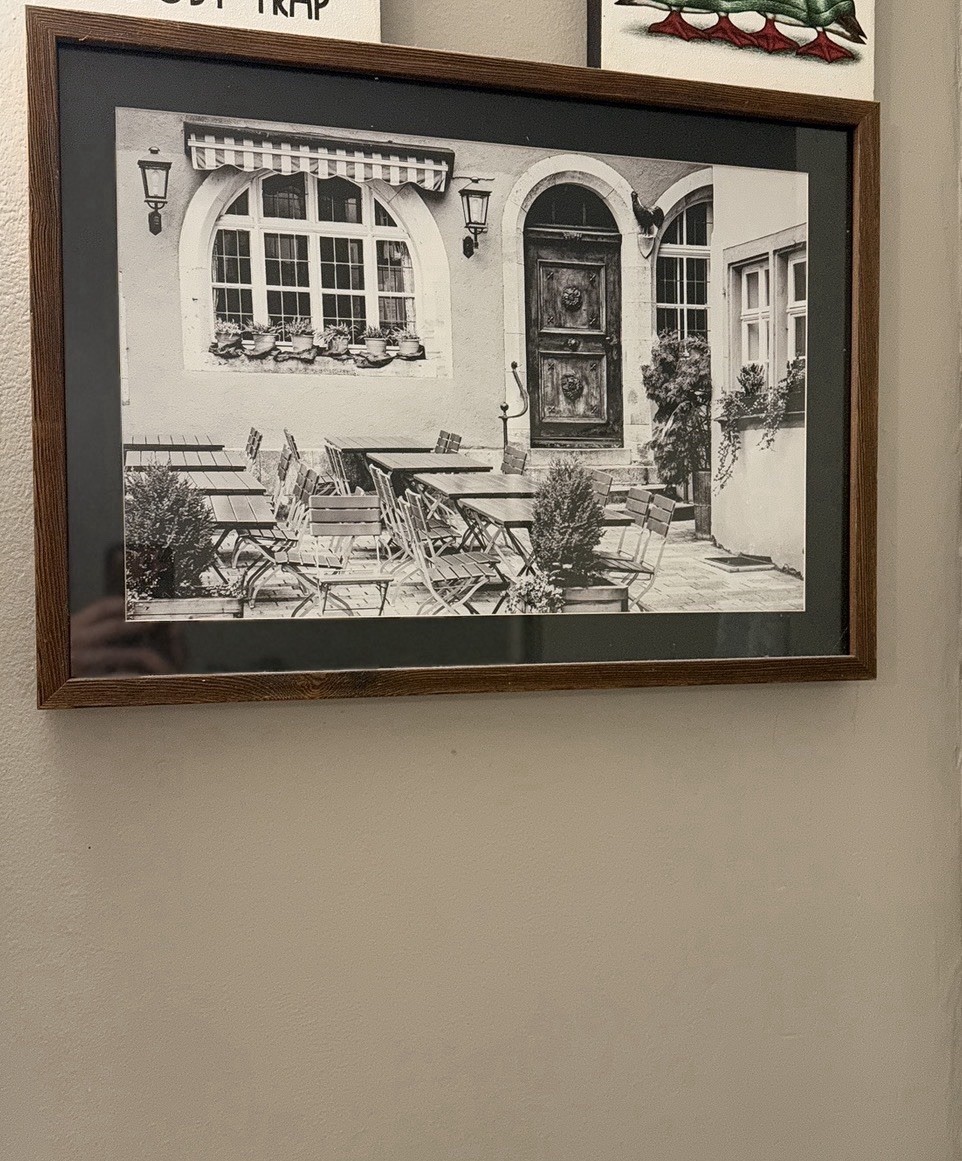 Vintage Italian Restaurant Patio Photograph With Wooden Frame Vintage Italian Restaurant Patio Photograph With Wooden Frame