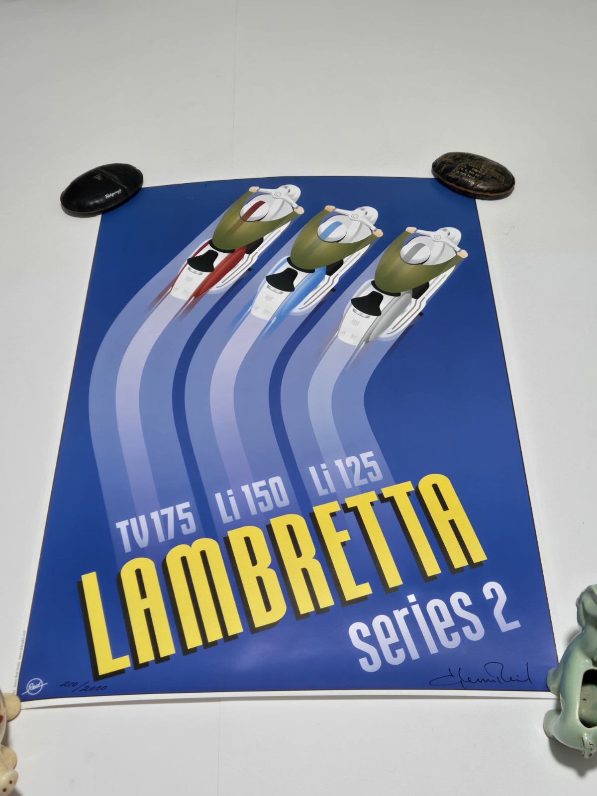 Vtg Vespa Lambretta Art Deco Dealership Advertising Poster, Reid, Signed L.E. #3