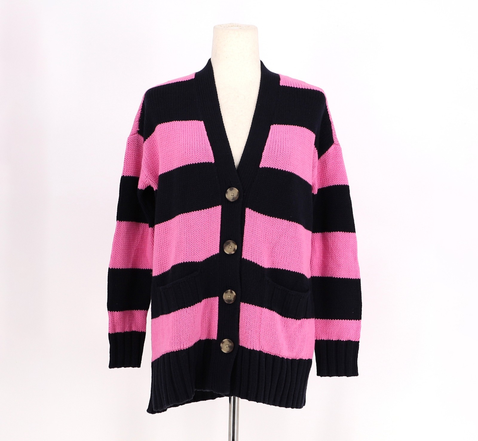 NWT LOFT Navy and Pink Stripe Rugby Cardigan Sweater Size XS