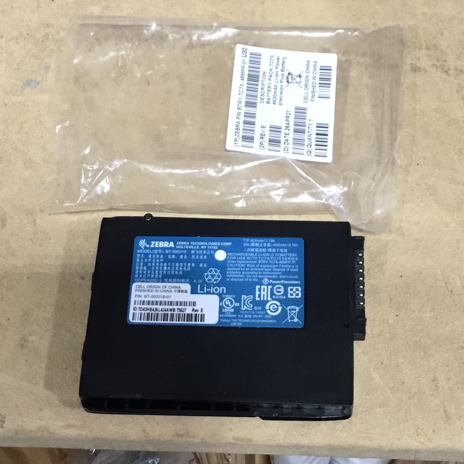Genuine Zebra OEM TC7X 4620mAh PowerPrecision+ Battery BTRY-TC7X-46MPP-01