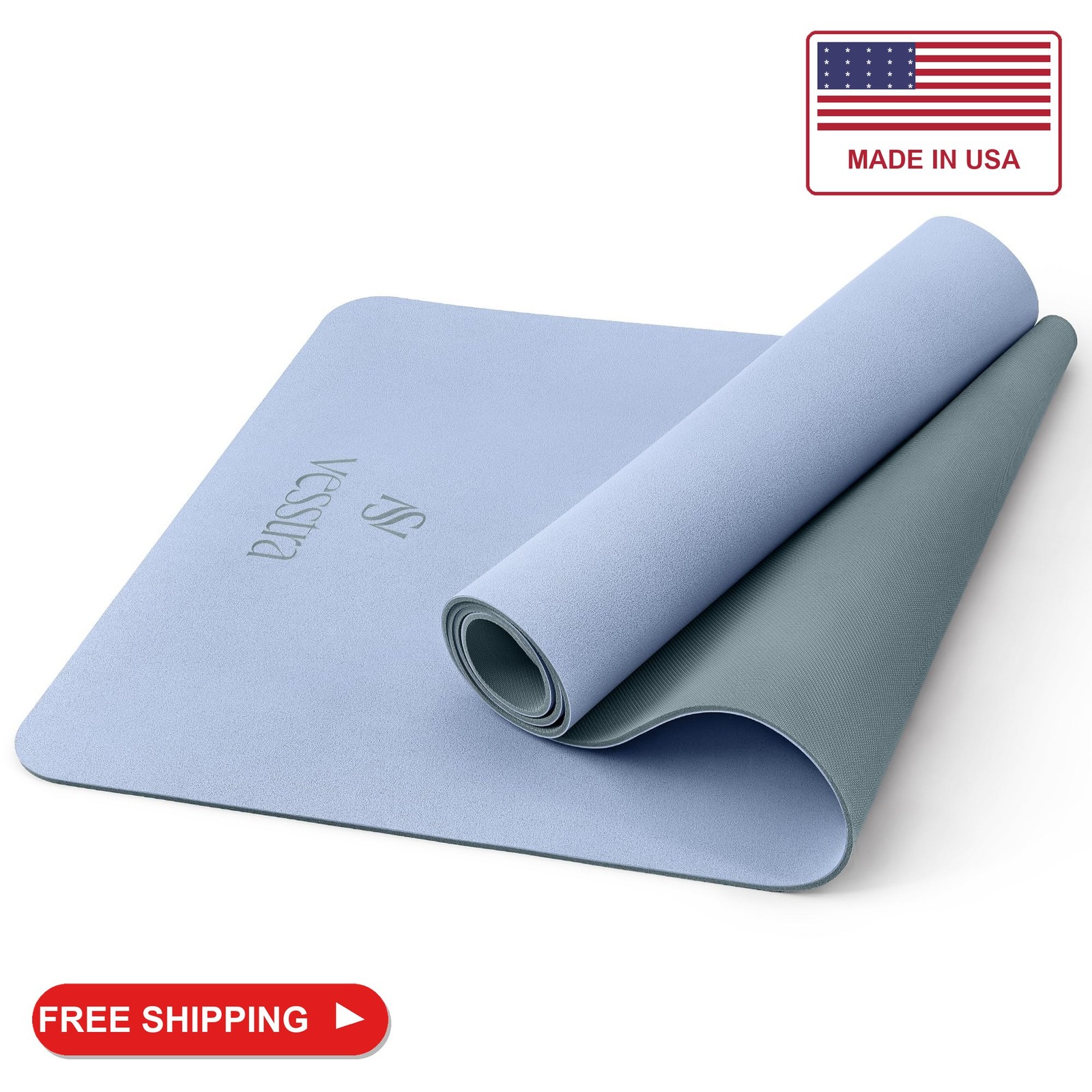 Vesstra Premium Yoga Mat - Sweat-Activated Non-Slip PU Grip I Natural Rubber Bas