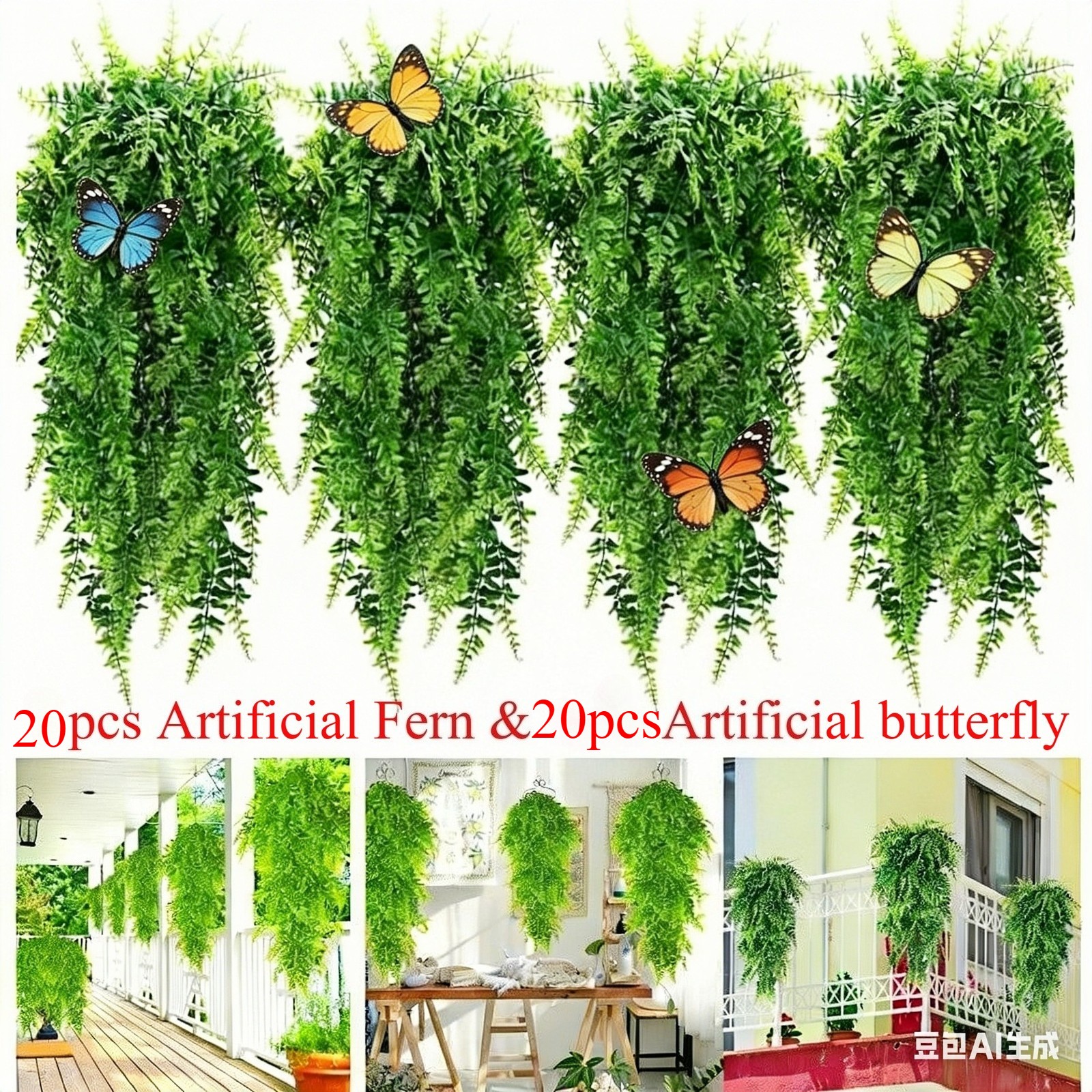 20Pcs Artificial Boston Fern Plant Fake Hanging Trailing Foliage Vine Home Decor 20Pcs Artificial Boston Fern Plant Fake Hanging Trailing Foliage Vine Home Decor