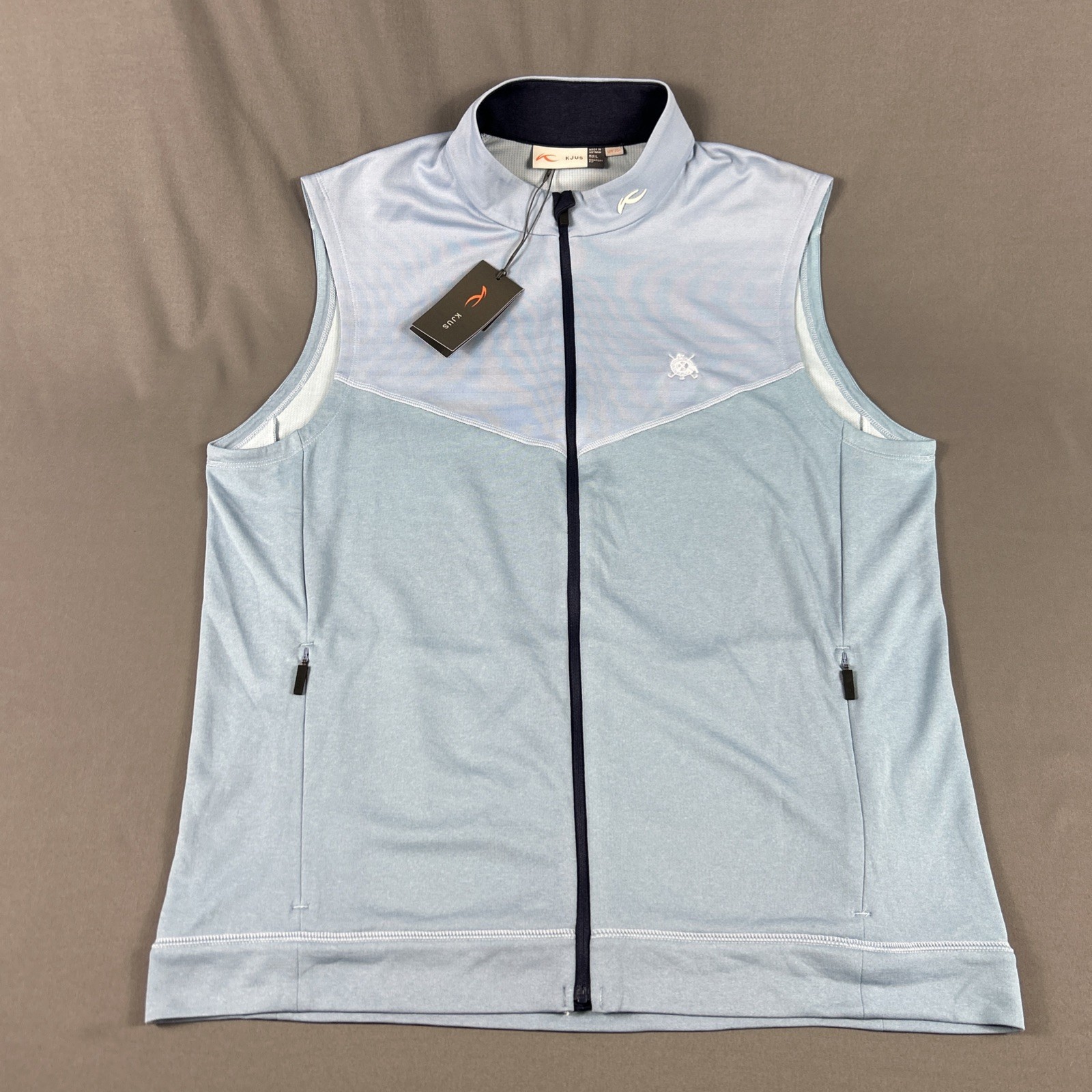 KJUS Golf Vest Westport Chest Logo Large Blue Polyester NWT MSRP $149 KJUS Golf Vest Westport Chest Logo Large Blue Polyester NWT MSRP $149