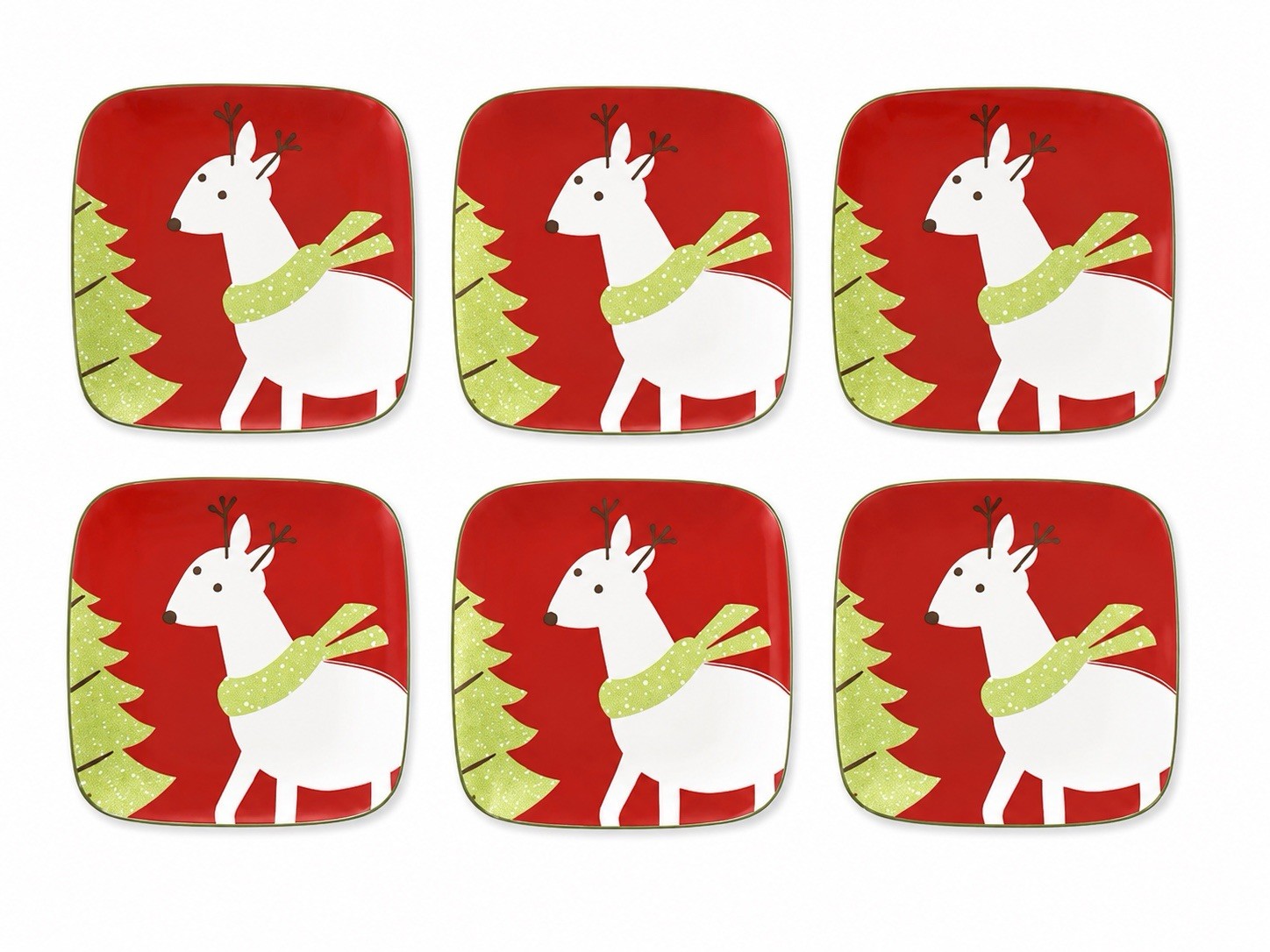 6 Target BE MERRY 08 Square Reindeer Plates 9” Red Holiday 2008 Christmas
