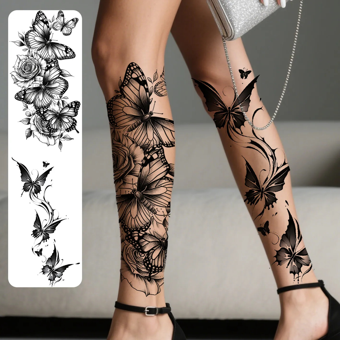 Waterproof Long Lasting Black Flower Butterfly Fake Temporary Tattoo For Arm Leg Waterproof Long Lasting Black Flower Butterfly Fake Temporary Tattoo For Arm Leg