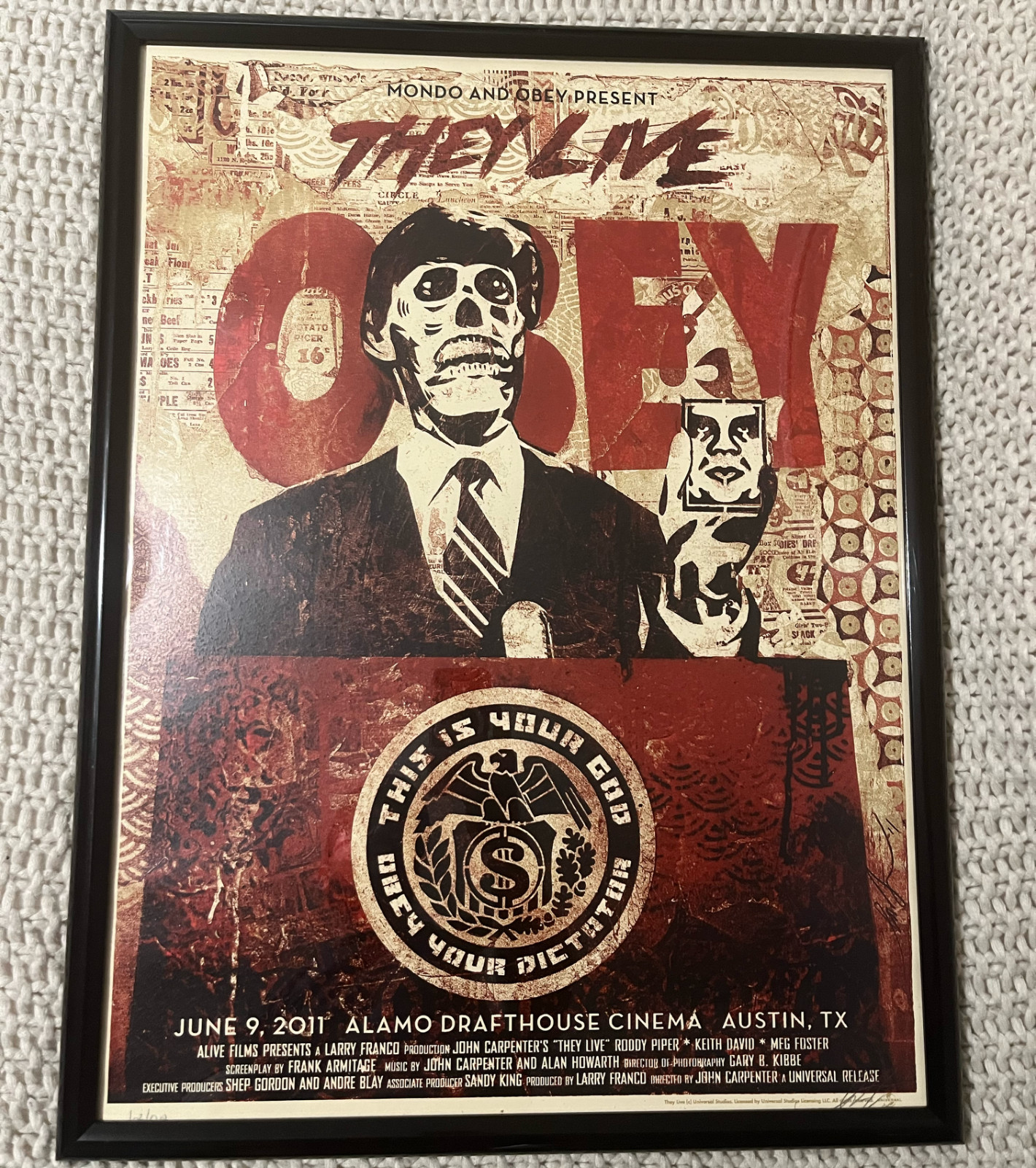 Shepard Fairey Obey Giant They Live Print #103/500 Hand Signed Numbered Mondo Shepard Fairey Obey Giant They Live Print #103/500 Hand Signed Numbered Mondo
