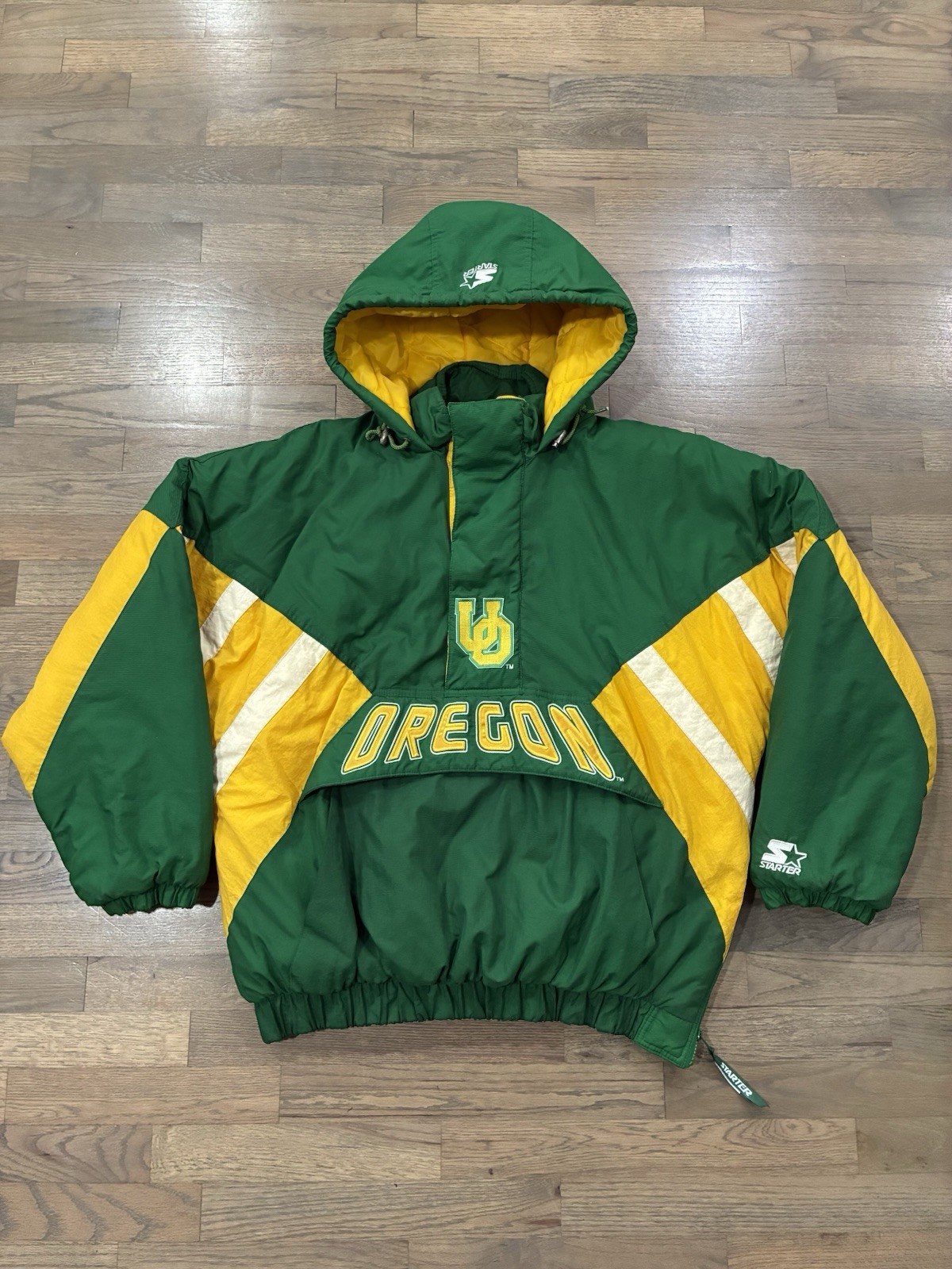 Vintage Oregon Ducks Football Starter Jacket Pullover Hooded Men\'s Size XL