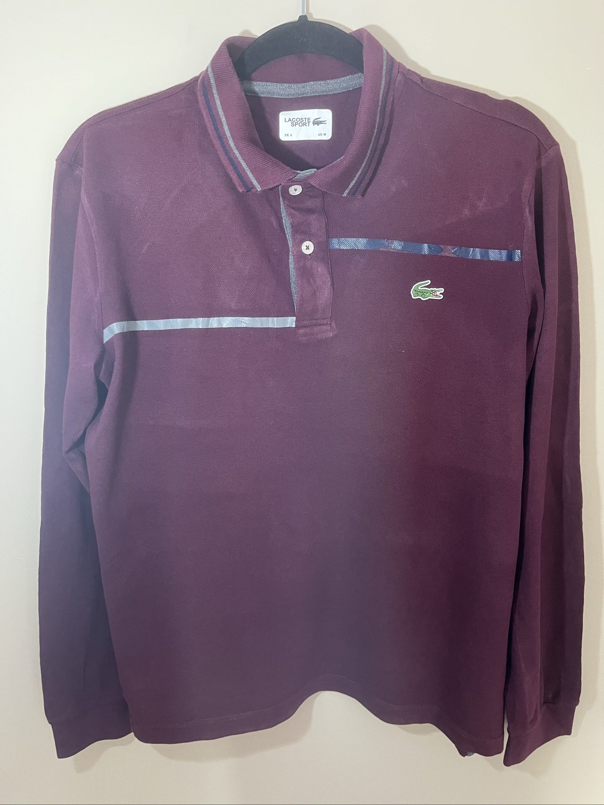 Lacoste Burgundy Long Sleeve Polo Shirt Size FR 4 UK M Lacoste Burgundy Long Sleeve Polo Shirt Size FR 4 UK M