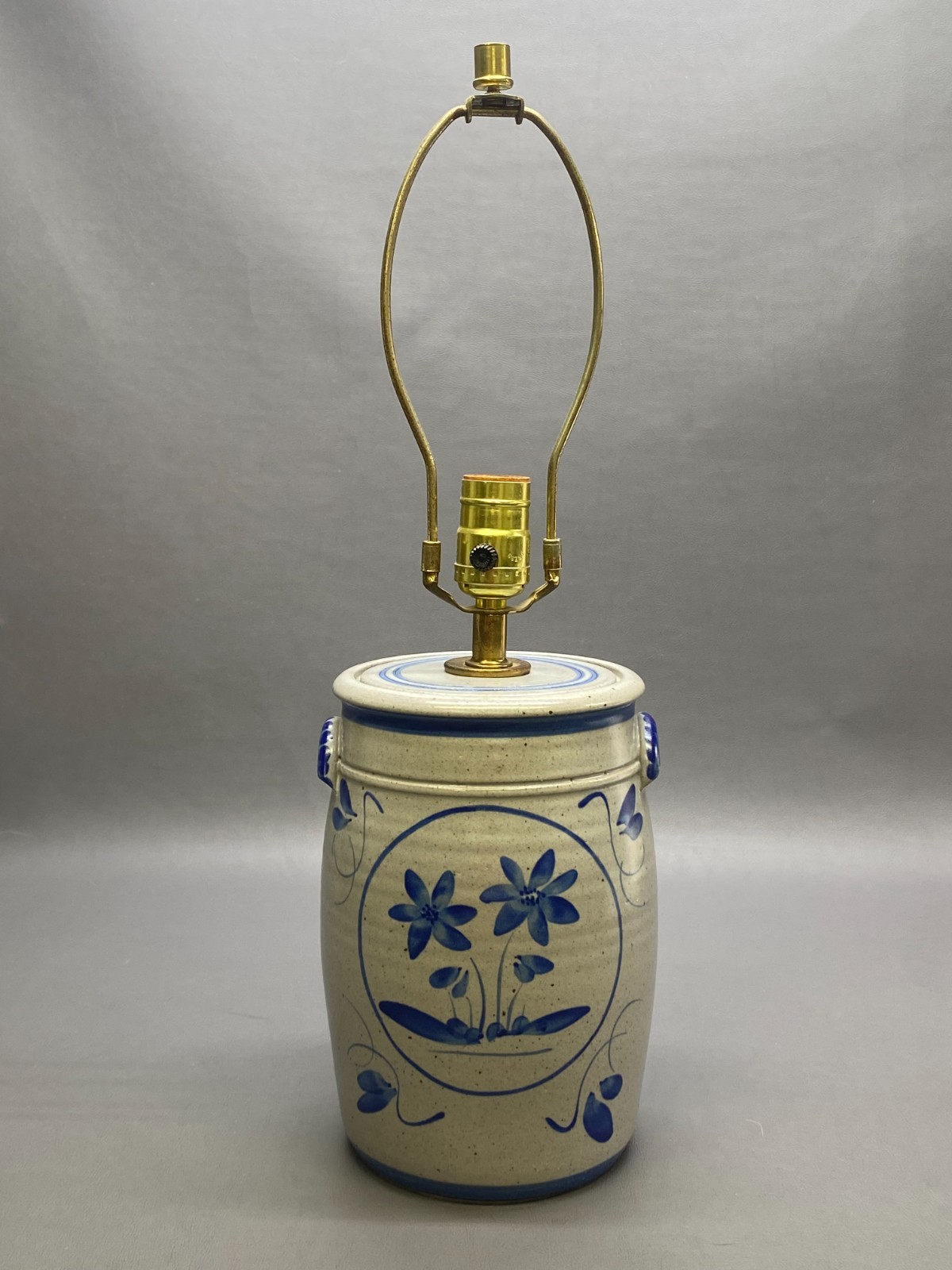 Salmon Falls Pottery Stoneware Crock Lamp Blue Pennsylvania Floral Pattern