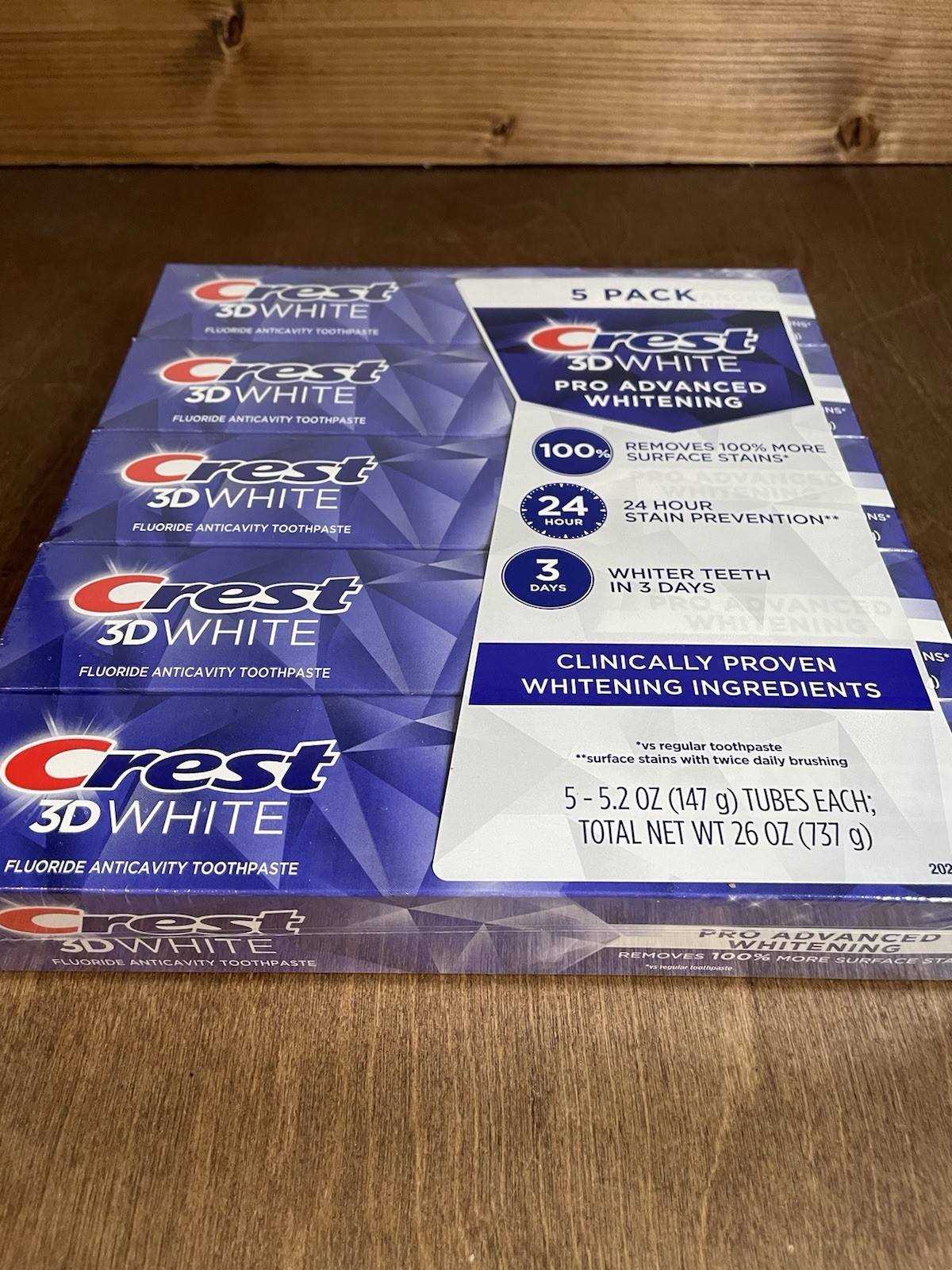 Brand New 5 Pack Crest 3D White Pro Advanced Whitening Toothpaste 5.2 oz