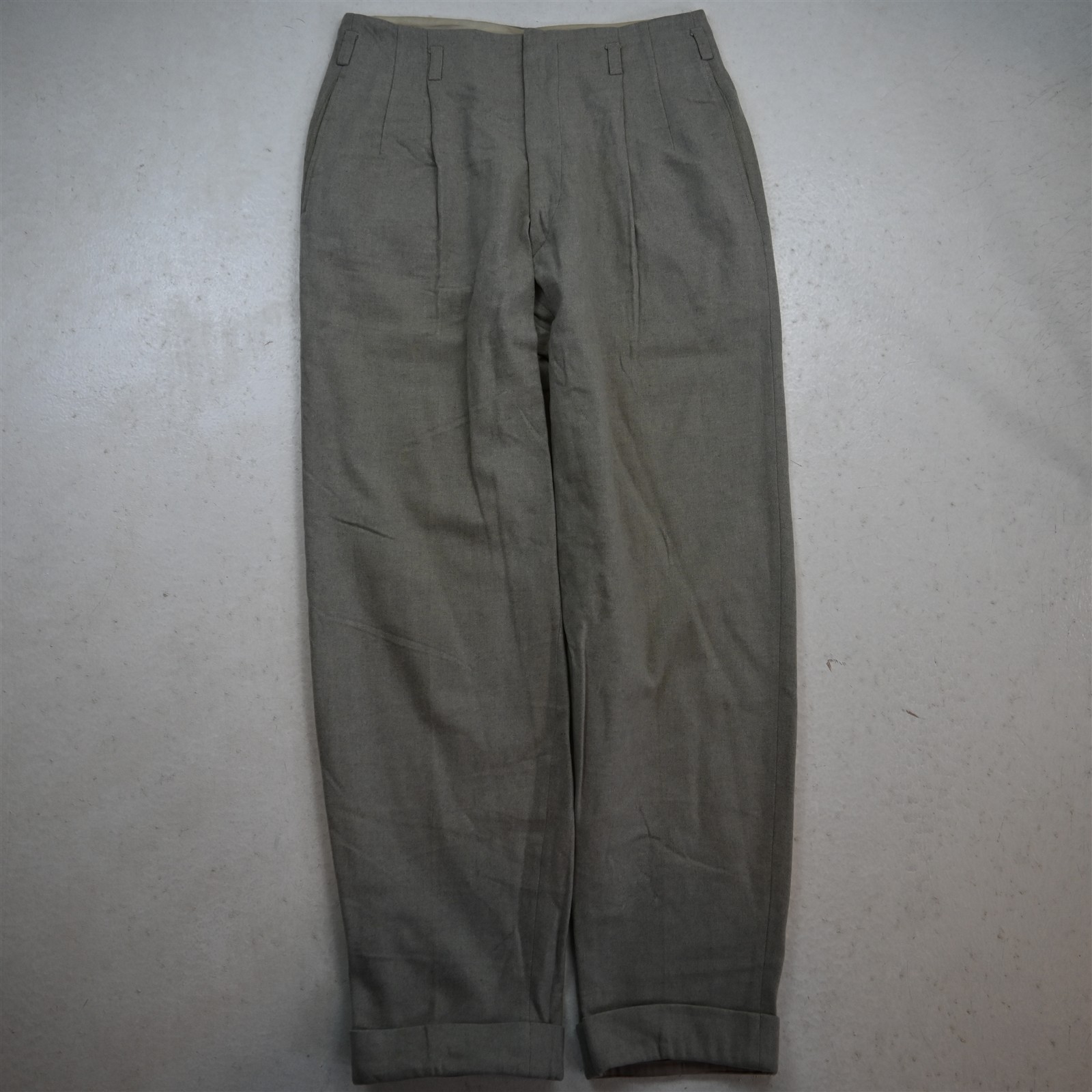 Vtg 1940s 1950s 30x32 Gray Flannel Wool High Waist Pleated Baggy Dress Pants Vtg 1940s 1950s 30x32 Gray Flannel Wool High Waist Pleated Baggy Dress Pants