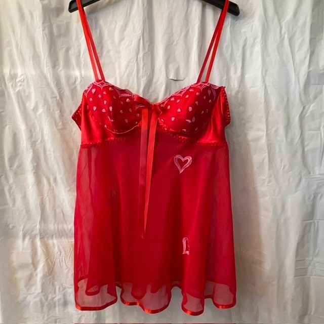 VTG Inner Most Sears Red Heart Mesh Babydoll Lingerie Chemise Slip Dress NWOT 2X