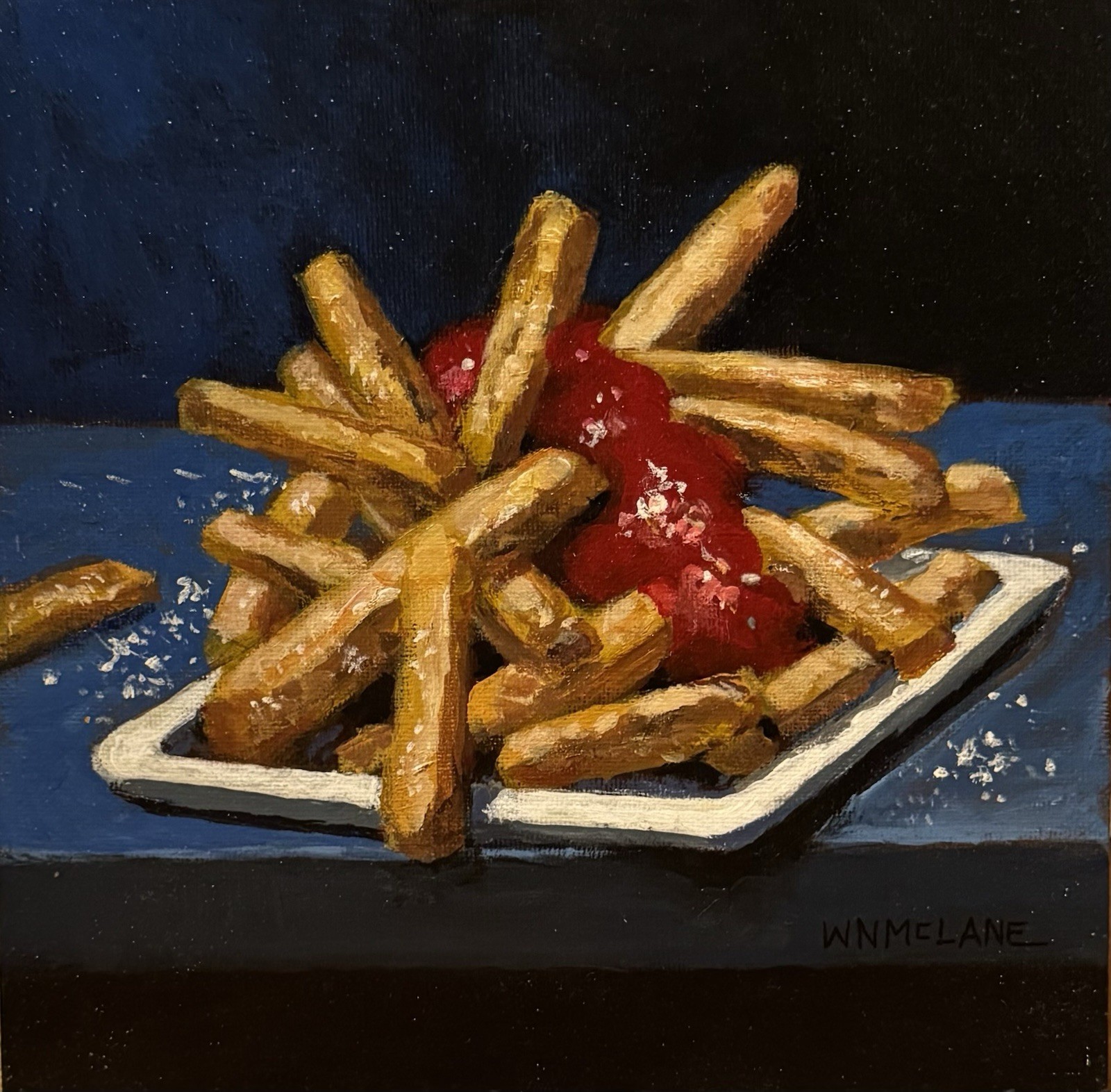 Original New Impressionist Still Life French Fries Ketchup Acrylic Painting 8x8” Original New Impressionist Still Life French Fries Ketchup Acrylic Painting 8x8”