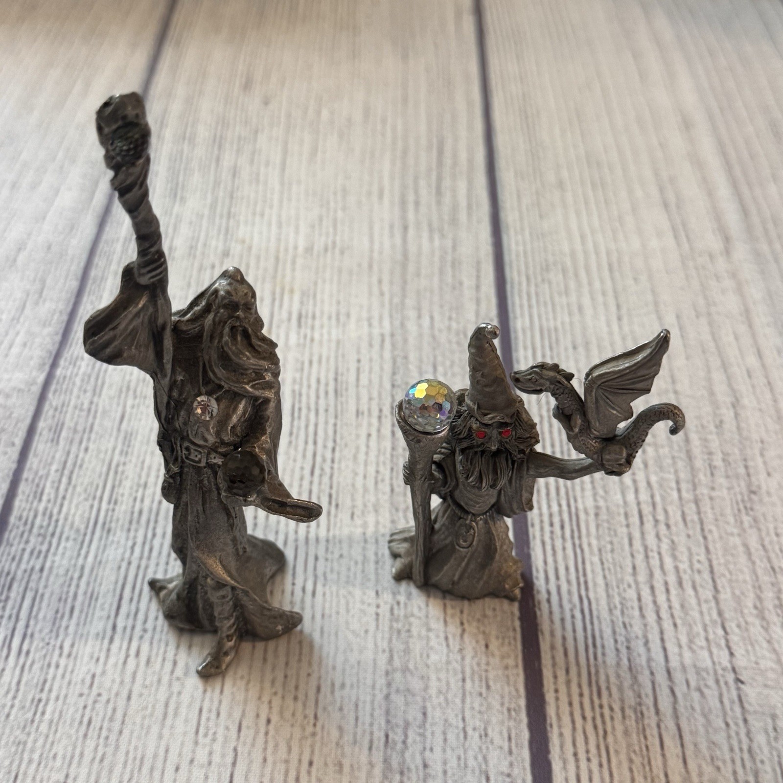 Vintage 1987 Spoontiques Pewter Wizard Dragon Crystal Figurines Lot of 2 Fantasy