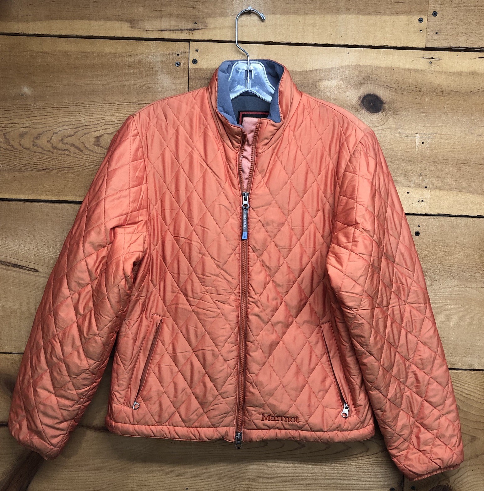 Marmot Diamond Quilted Primaloft Jacket Womens Size Medium Orange Full Zip