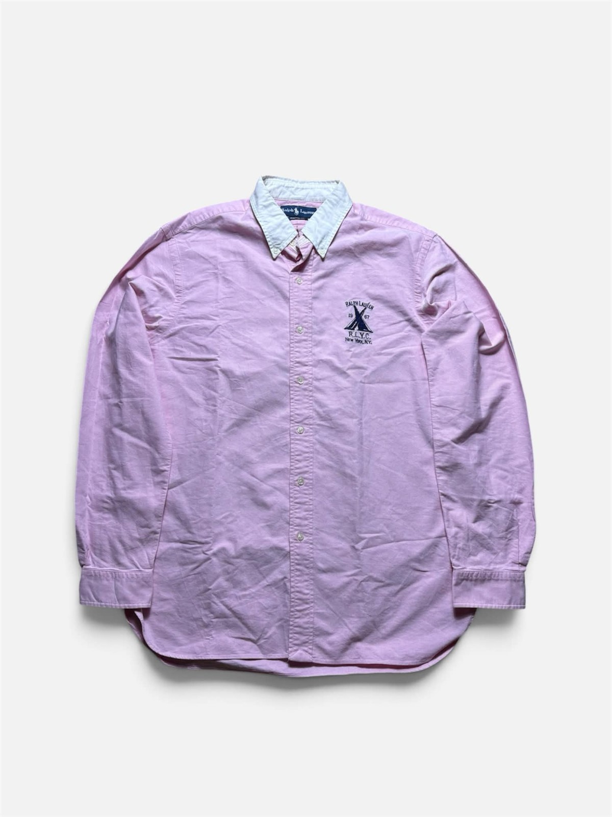 Polo Ralph Lauren RLYC Yacht Club 1967 Oxford Shirt Pink White Collar Mens L Polo Ralph Lauren RLYC Yacht Club 1967 Oxford Shirt Pink White Collar Mens L
