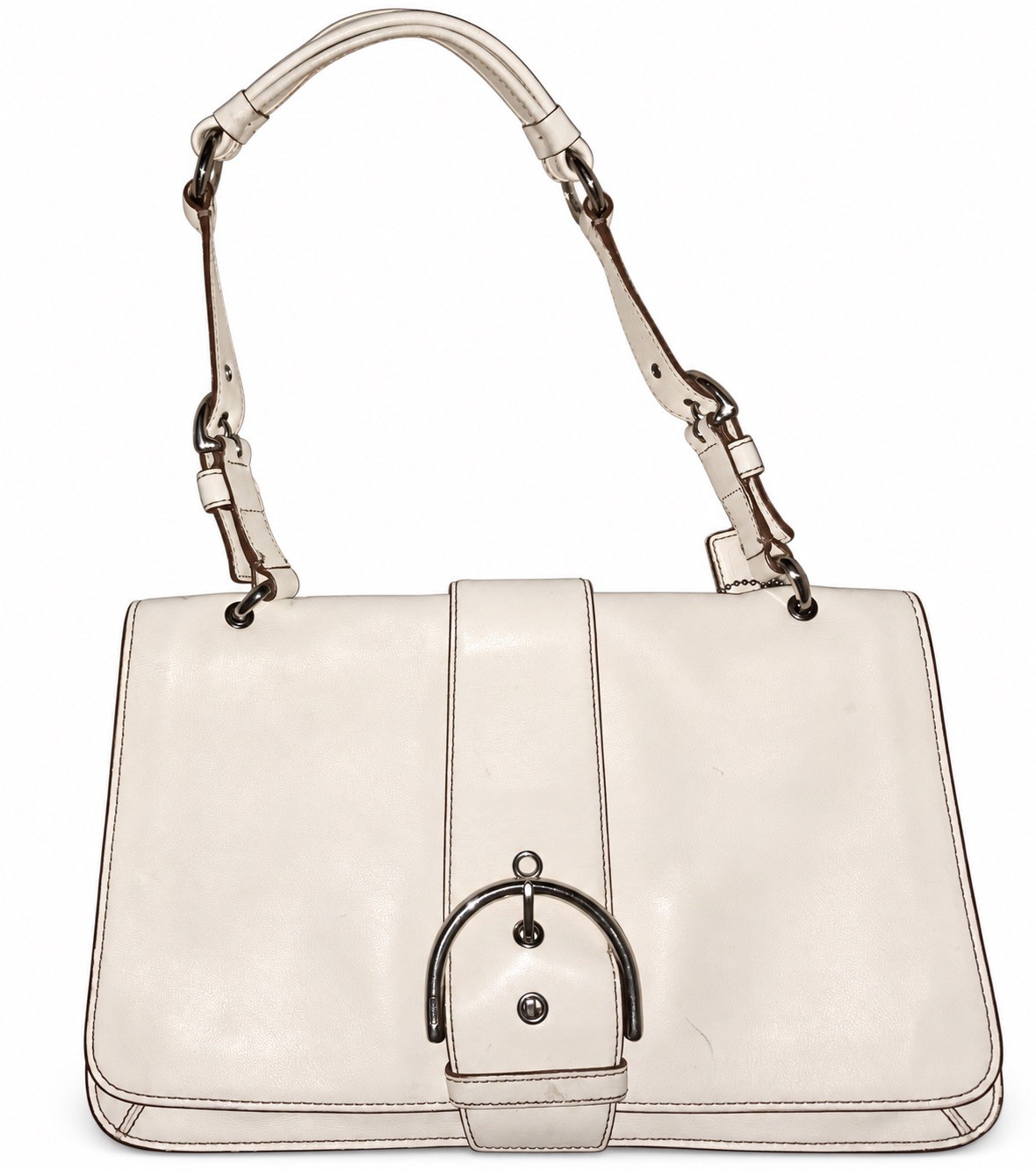 Coach Medium Soho Ivory Genuine Leather Vintage Shoulder Bag Buckle Flap Y2K Coach Medium Soho Ivory Genuine Leather Vintage Shoulder Bag Buckle Flap Y2K