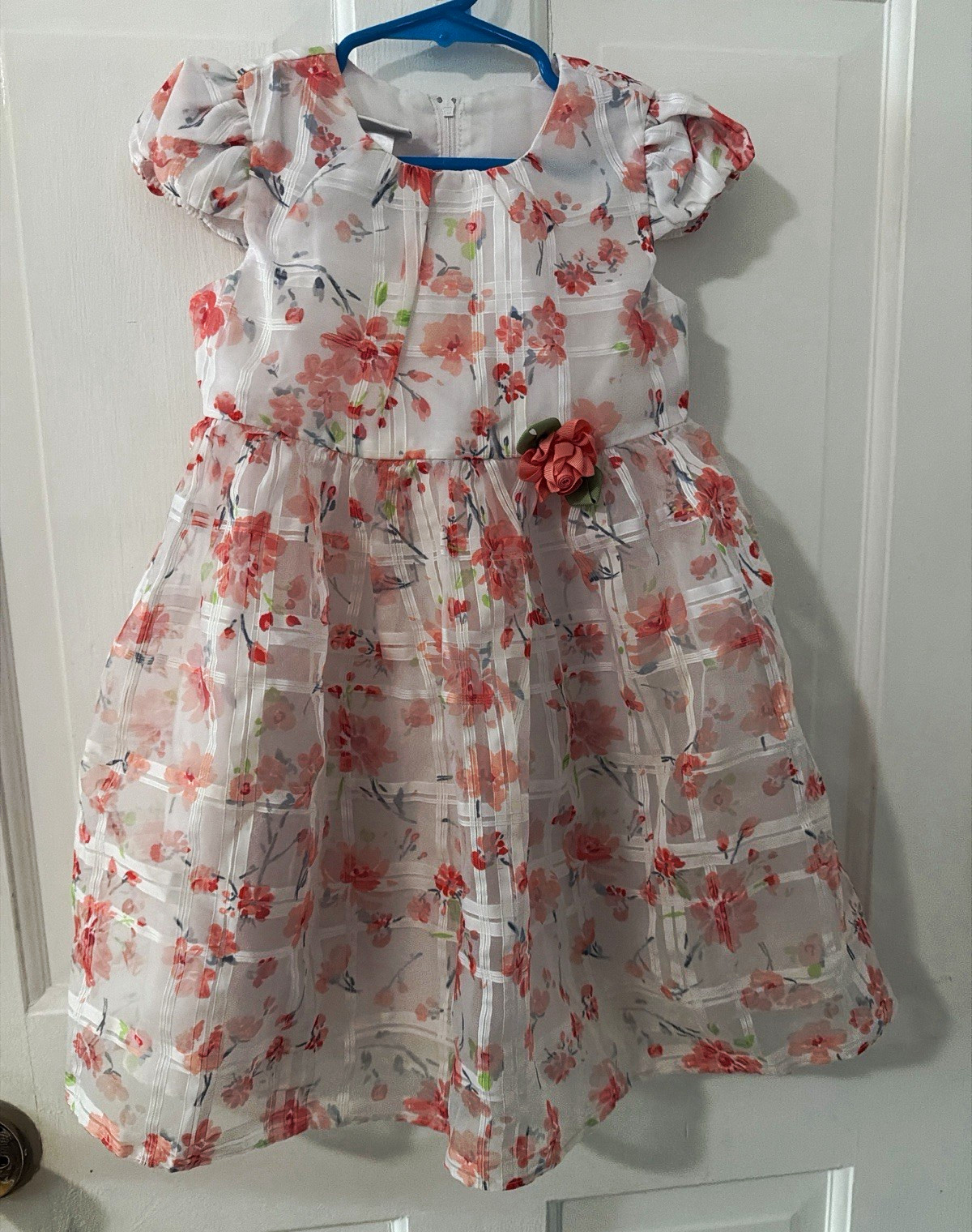 Gymboree Girls 4T Fit & Flare Organza Floral Dress White/Pink Zip Party