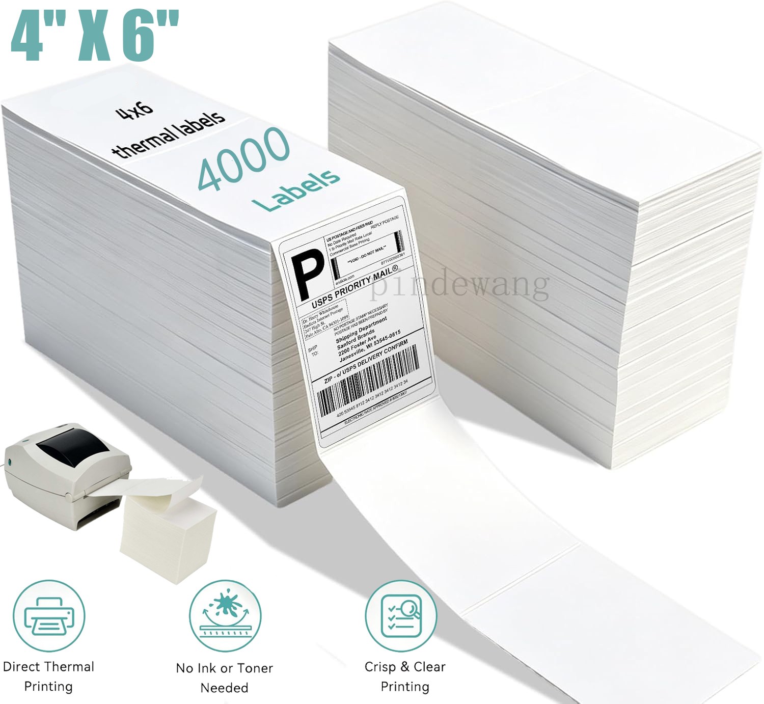 4000-40000 4x6 Fanfold Direct Thermal Shipping Labels for Zebra & Rollo Printer