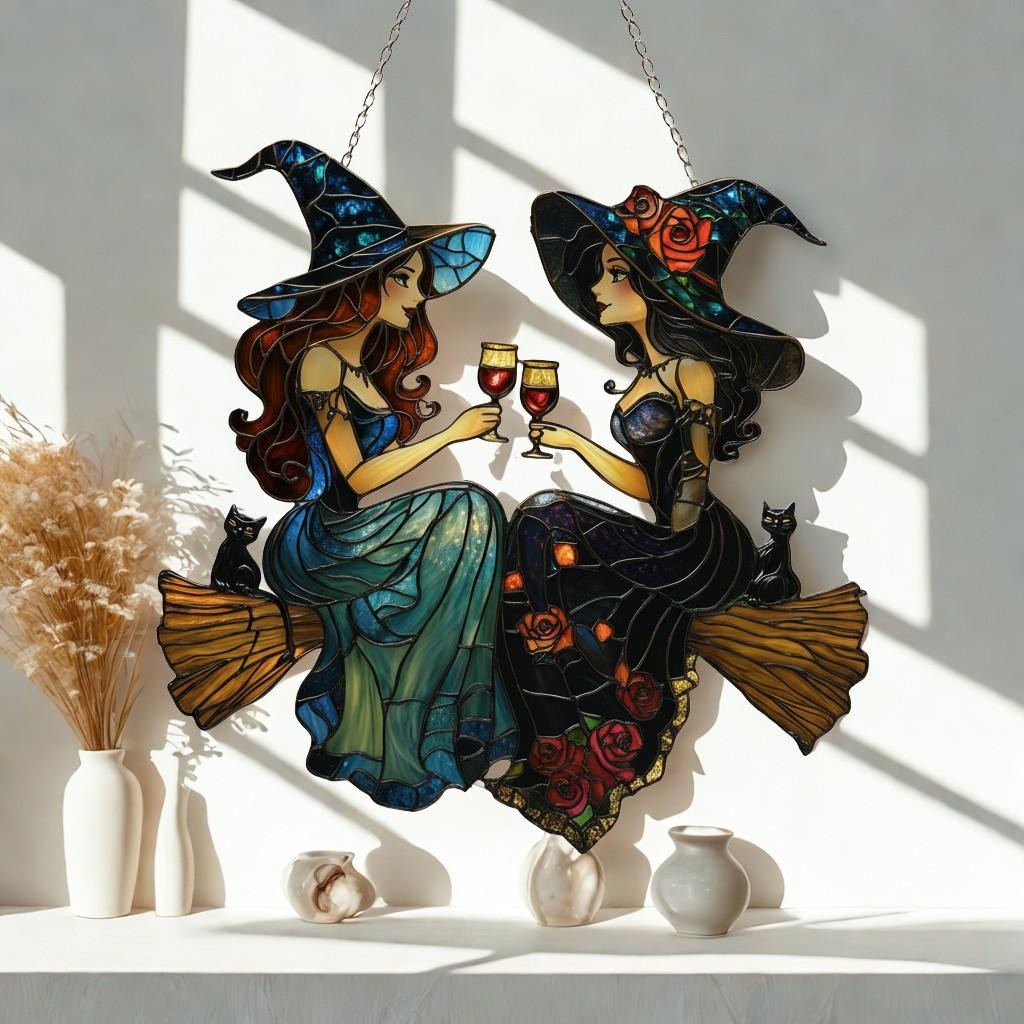 Personalized Witchy Best Friends Suncatcher, Gothic Home Decor